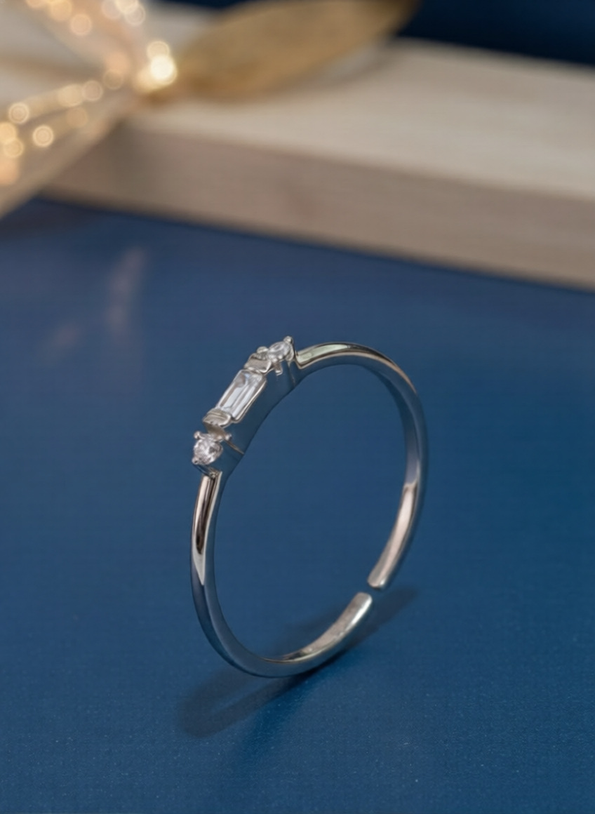 Sleek Baguette Solitaire Adjustable Ring