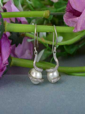 Elegant Pearl & Crystal Spiral Drop Earrings