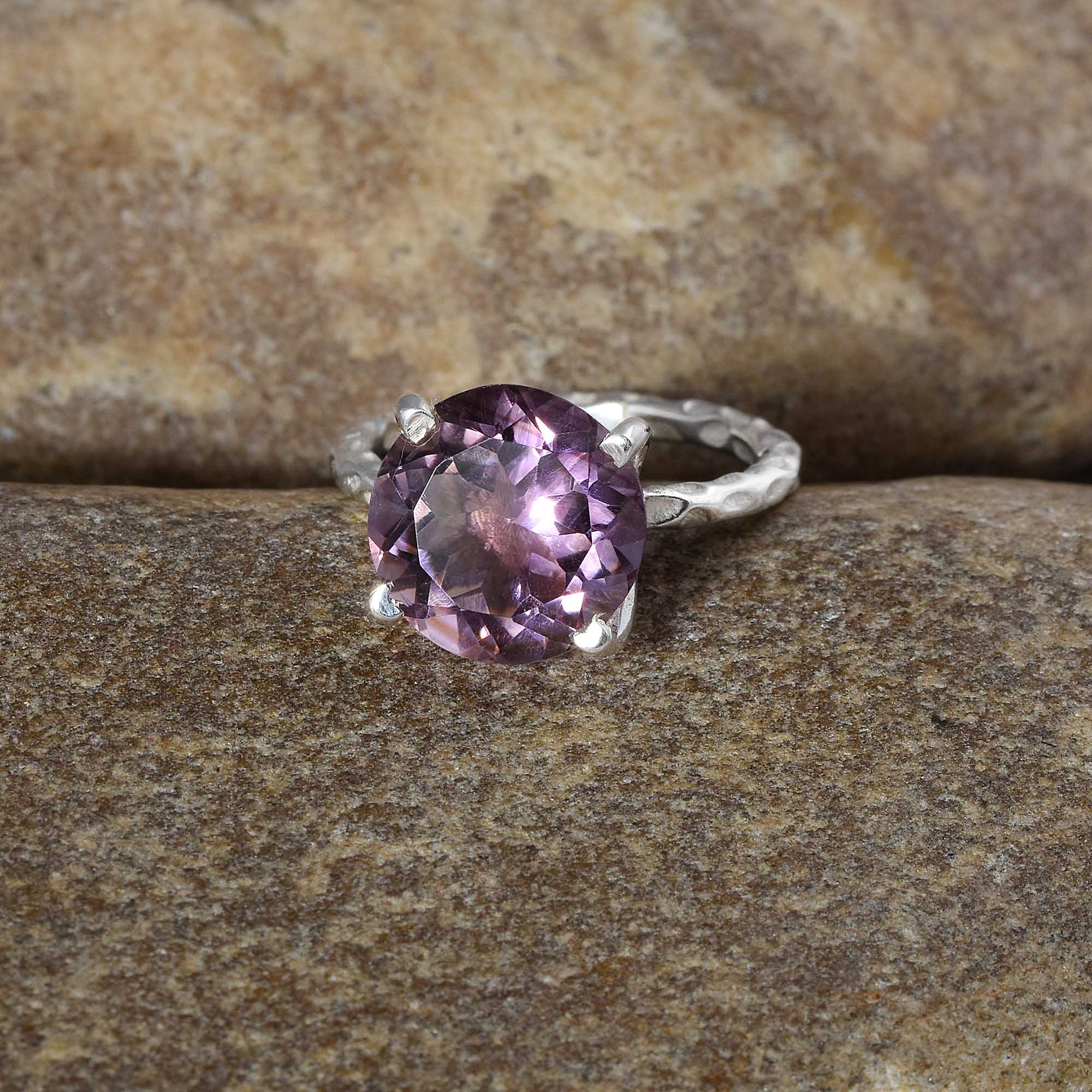 Round-Cut Amethyst Solitaire Ring