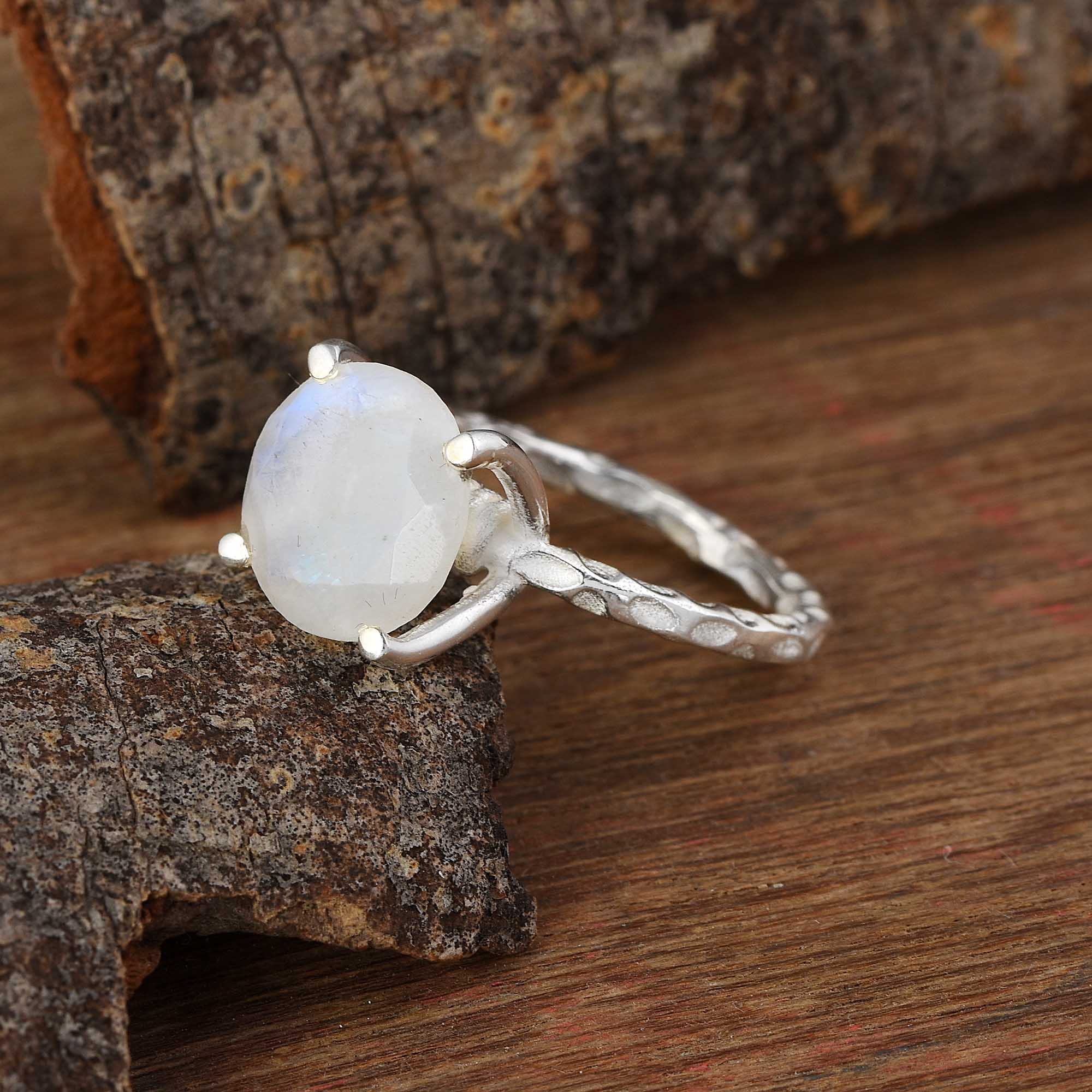 Round-Cut Moonstone Solitaire Ring