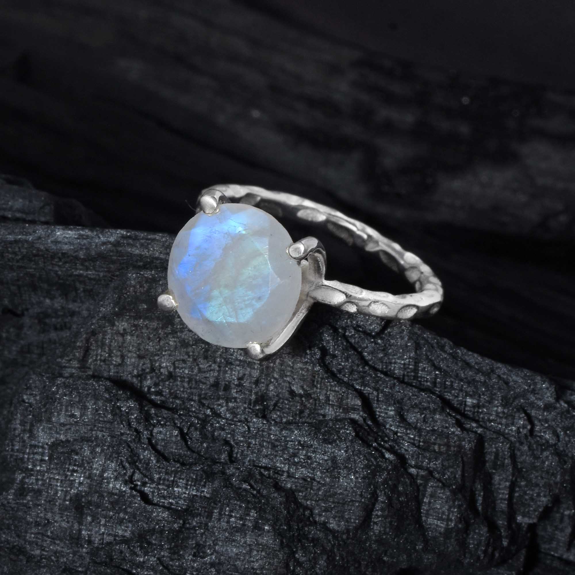 Round-Cut Moonstone Solitaire Ring