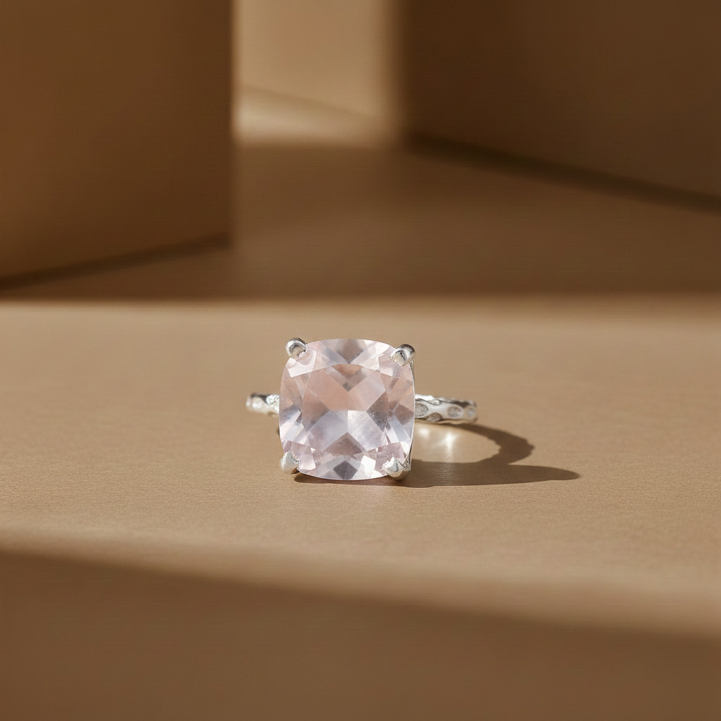 Cushion-Cut Rose Quartz Solitaire Ring