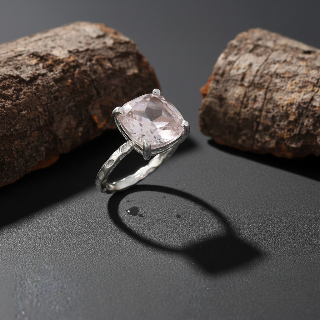 Cushion-Cut Rose Quartz Solitaire Ring