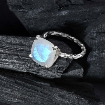 Luminous Moonstone Hammered Band Ring