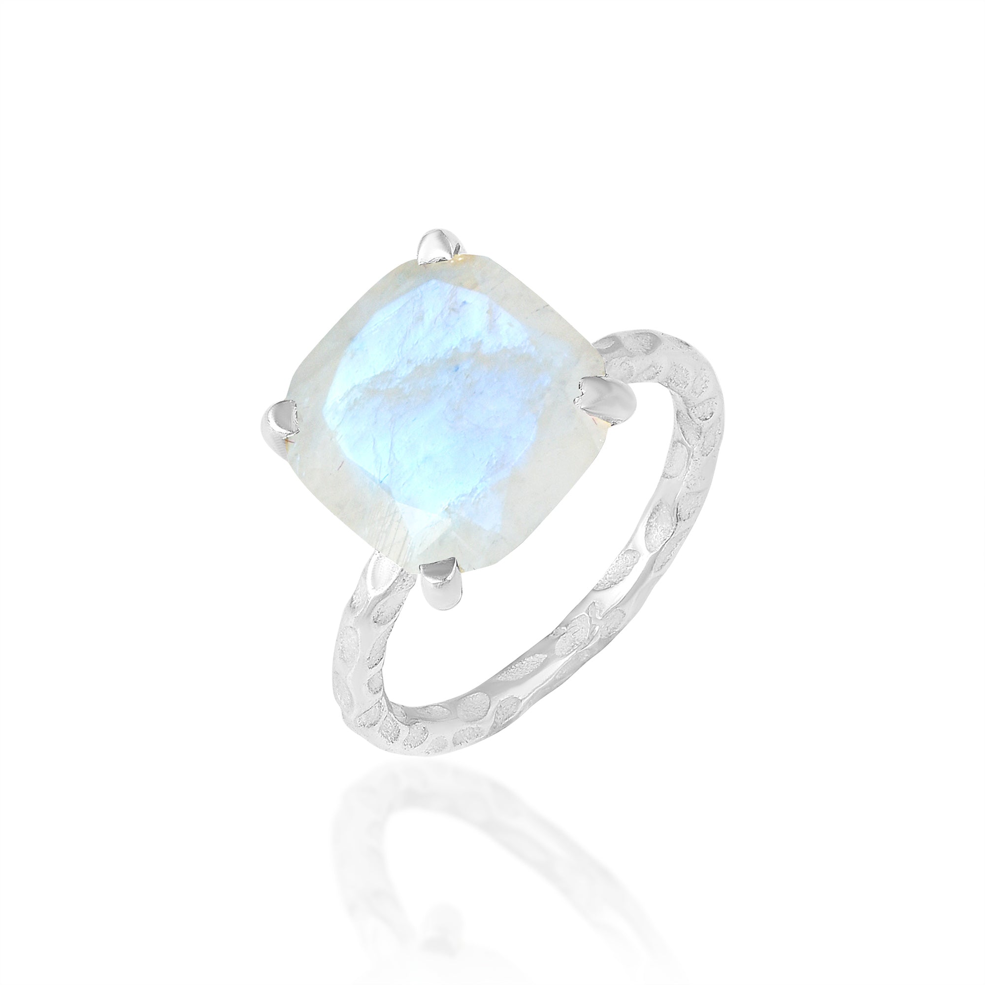 Luminous Moonstone Hammered Band Ring