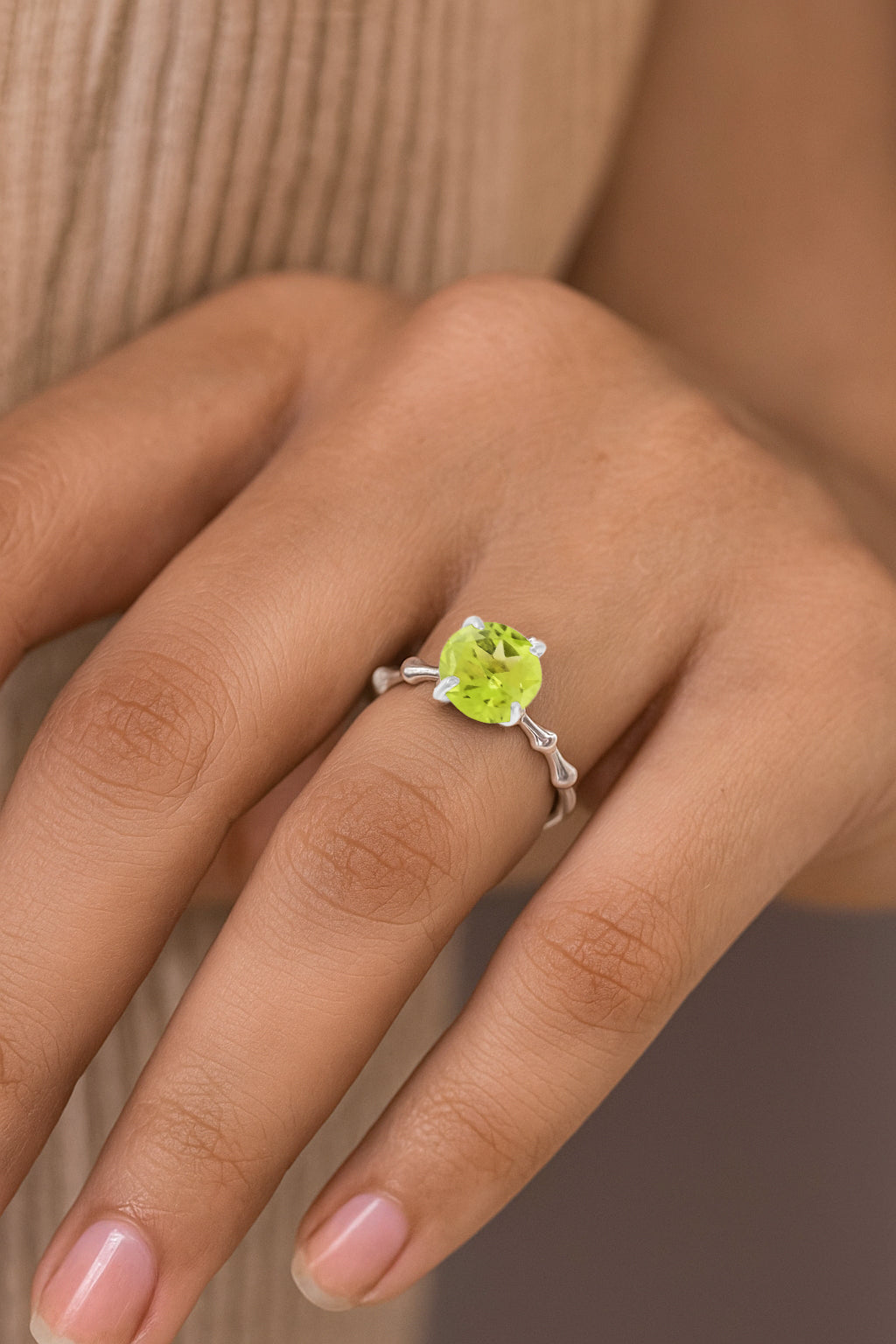 Oval Peridot Silver Ring
