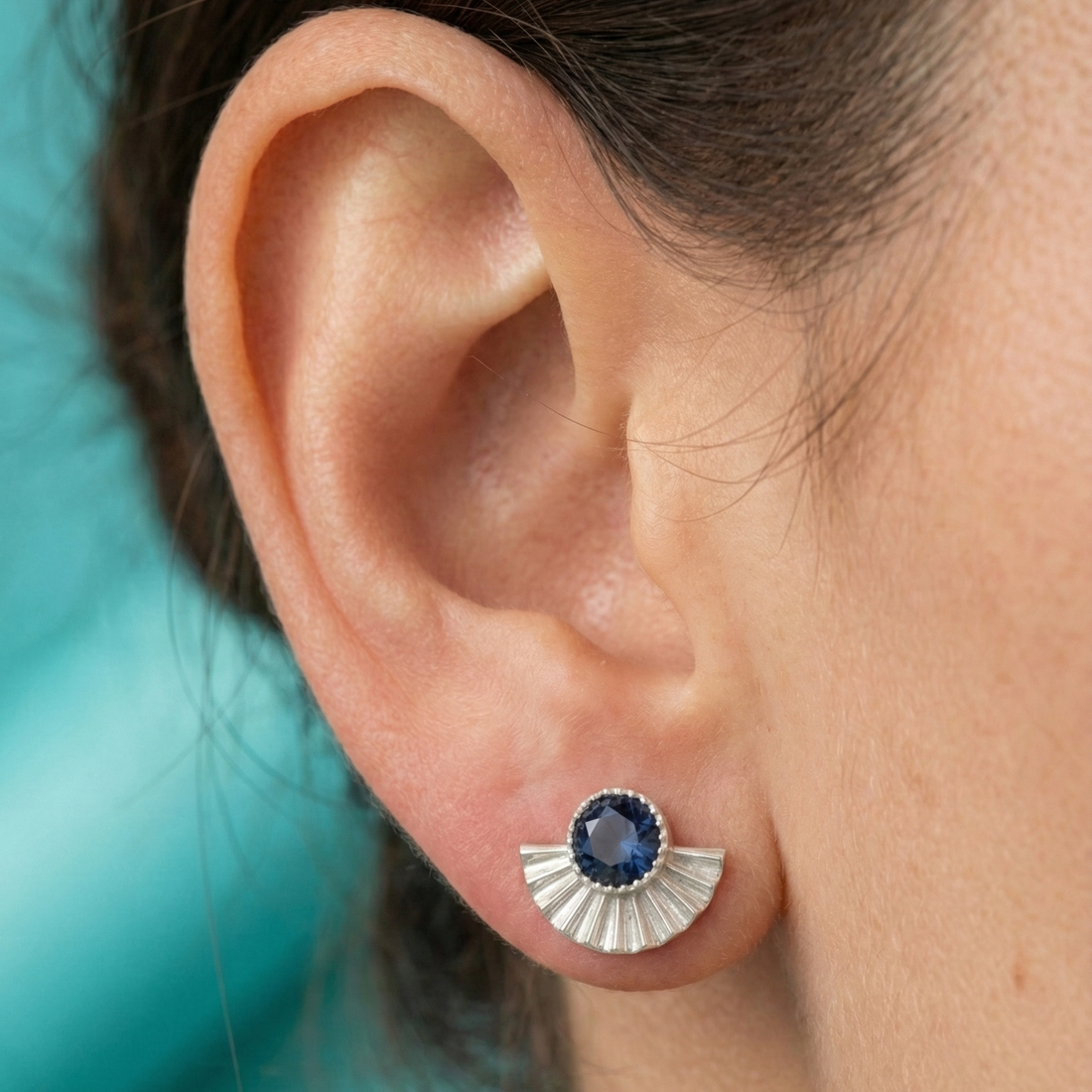 Oval Blue Gemstone Stud Earrings