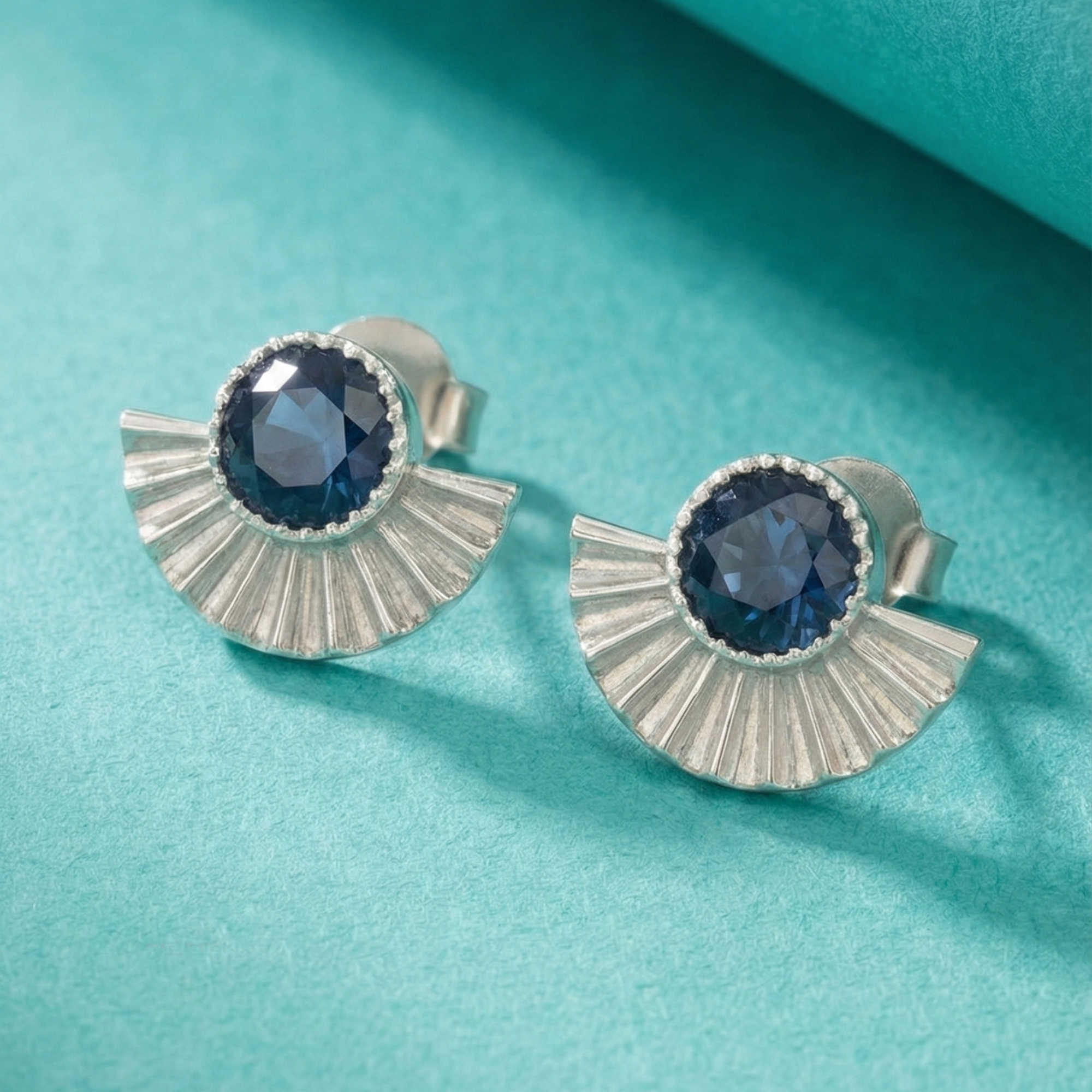 Oval Blue Gemstone Stud Earrings