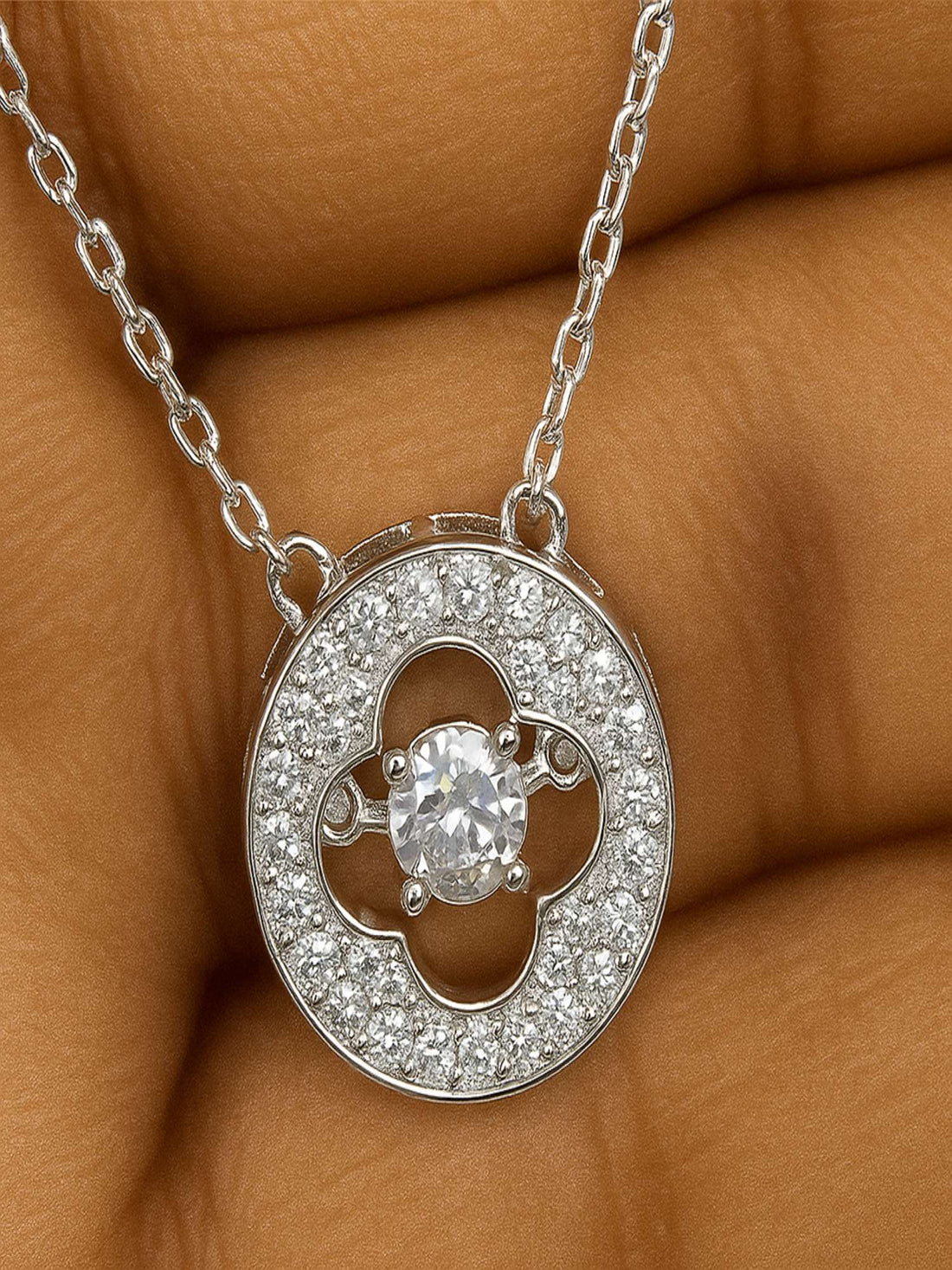 Elegant Floating Stone CZ Silver Pendant