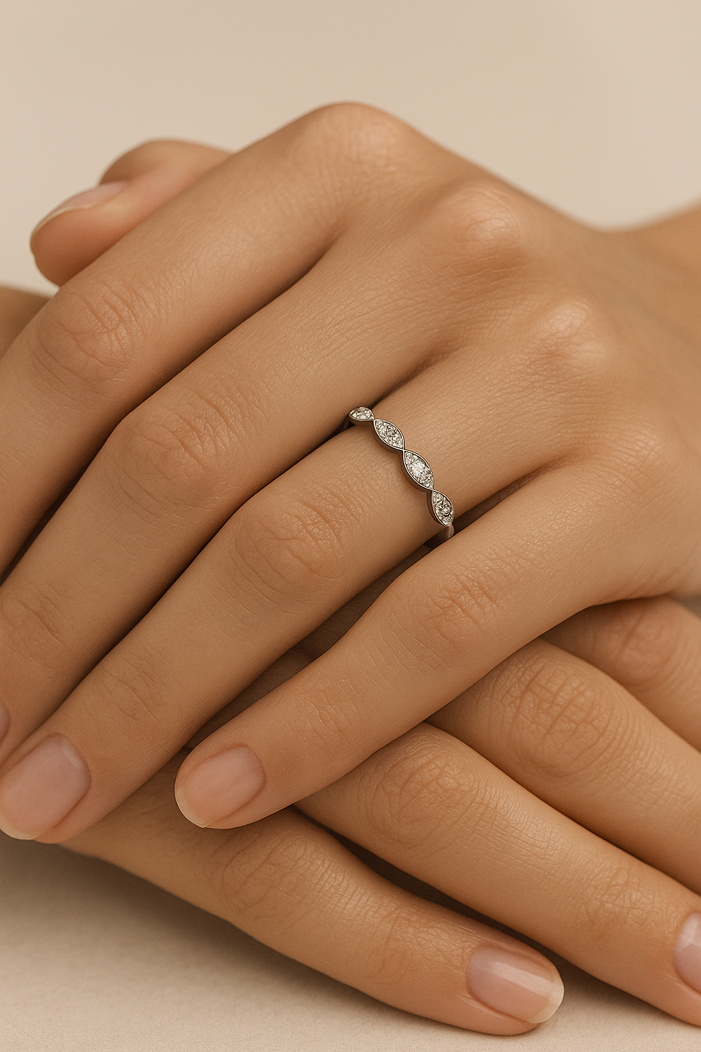 Silver Marquise-Style CZ Adjustable Ring