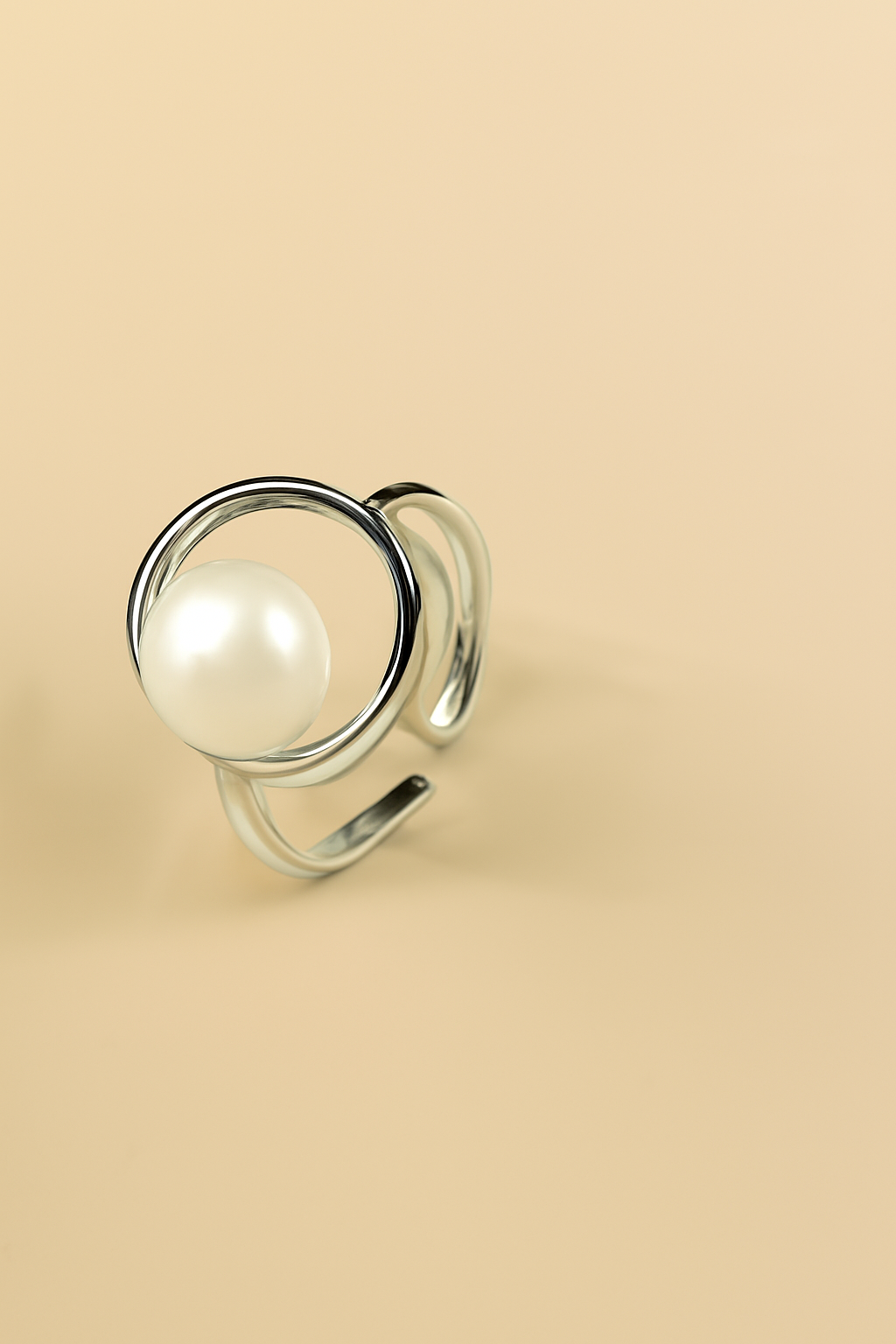 Floating Pearl Silver Adjustable Ring