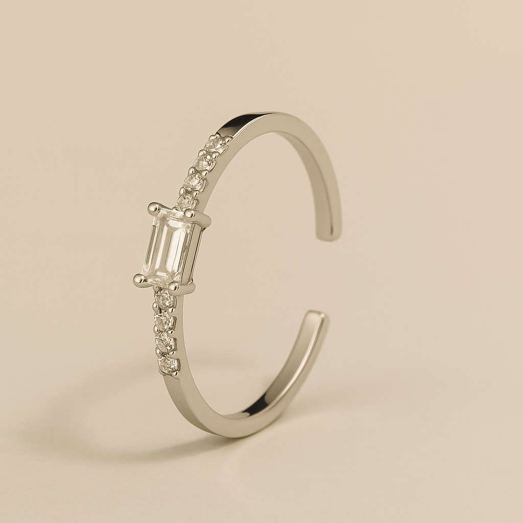 Emerald-Cut Style CZ Solitaire Ring