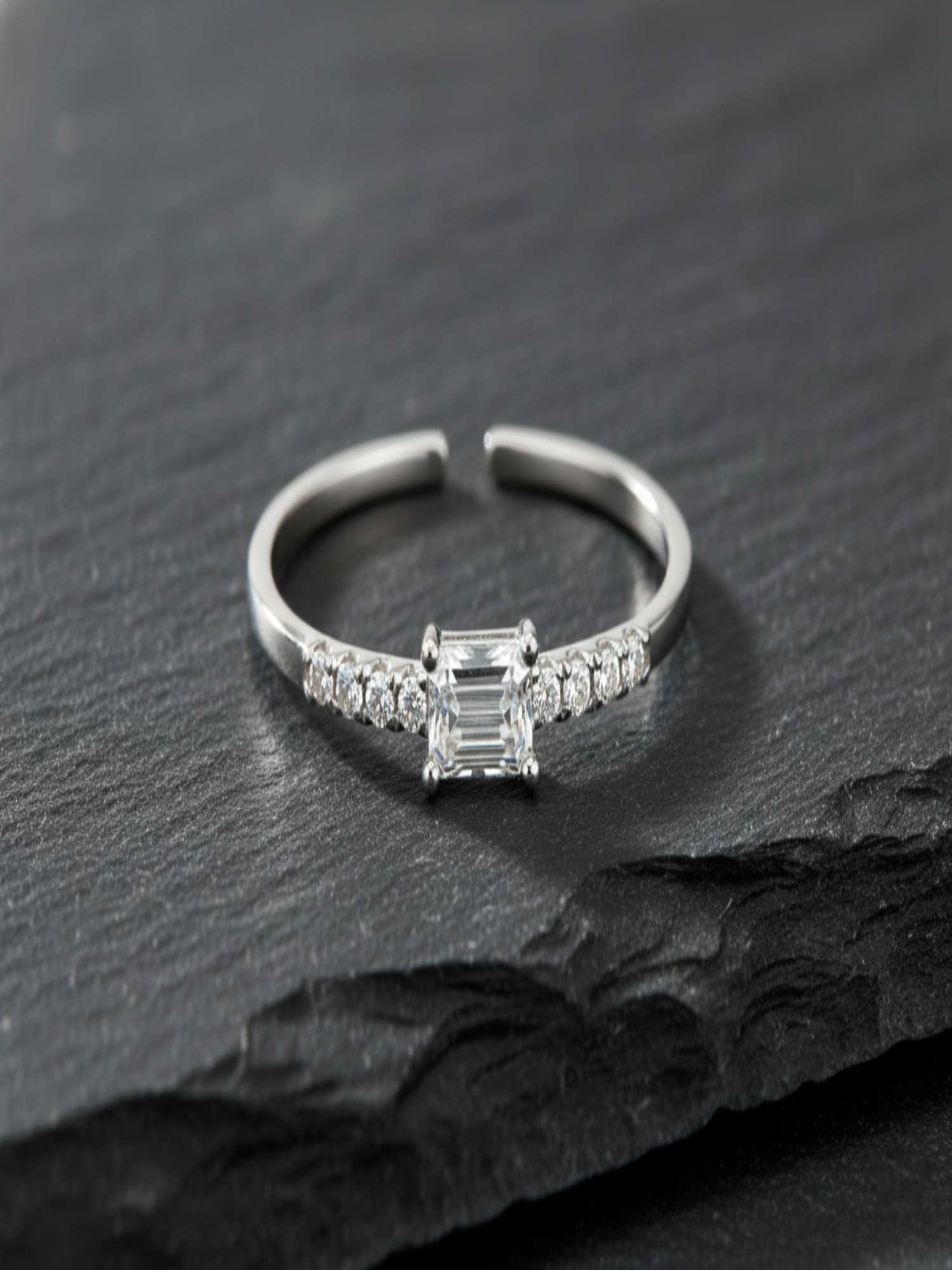 Emerald-Cut Style CZ Solitaire Ring