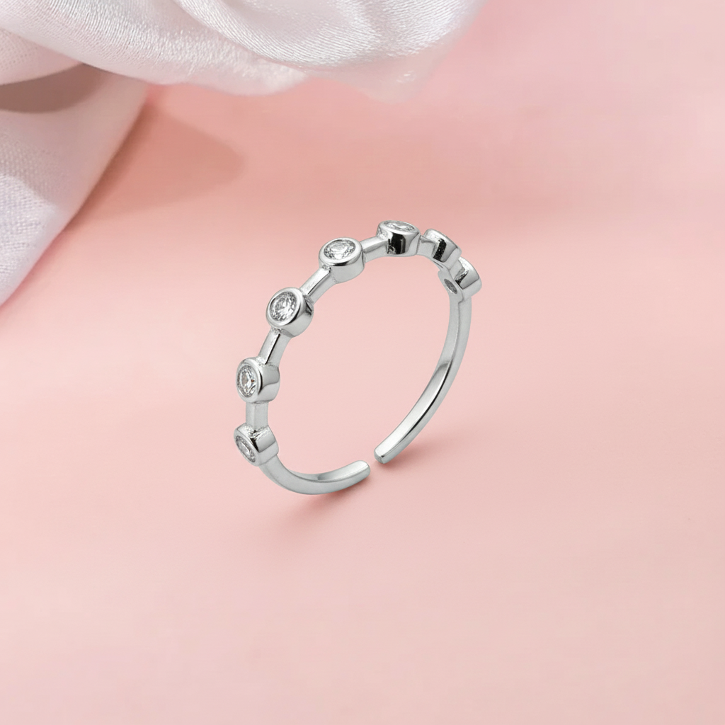 Minimalist Round CZ Station Adjustable Ring