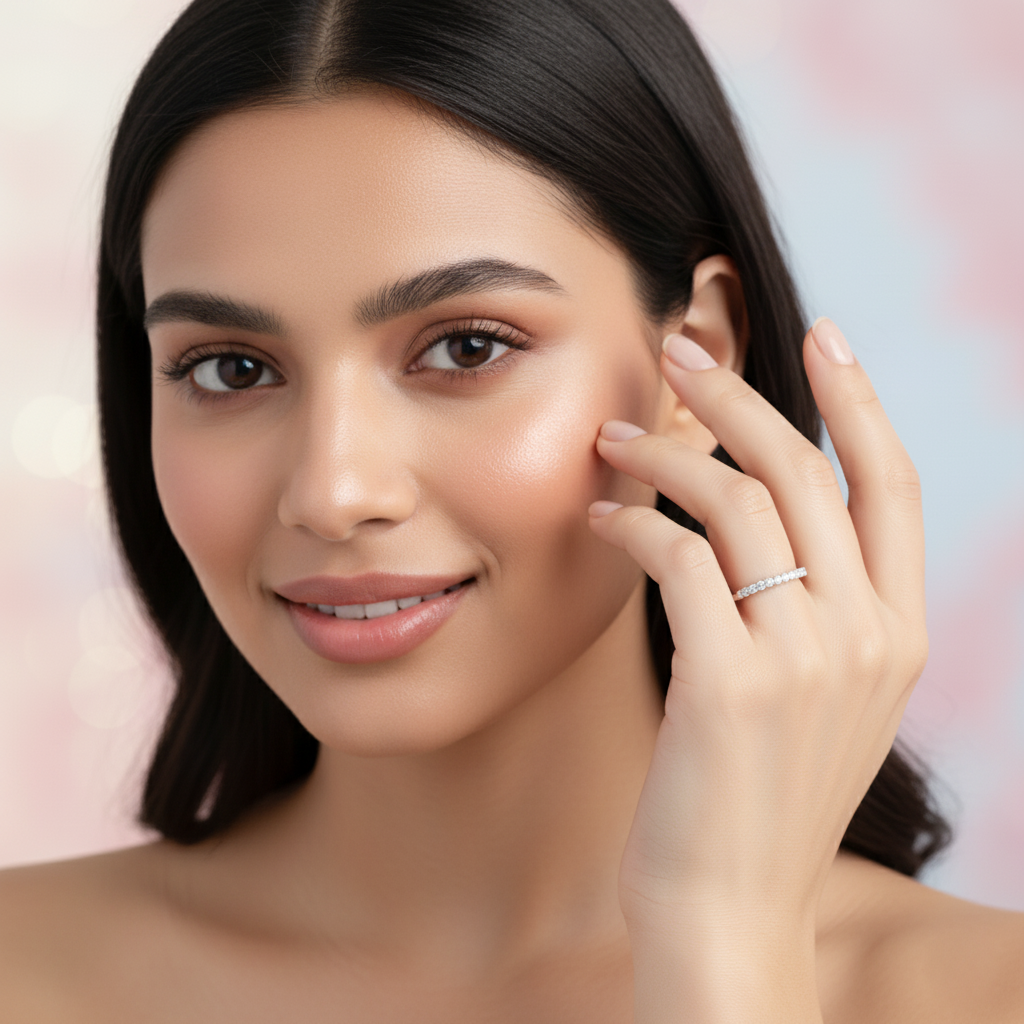 Silver Half-Eternity CZ Adjustable Ring