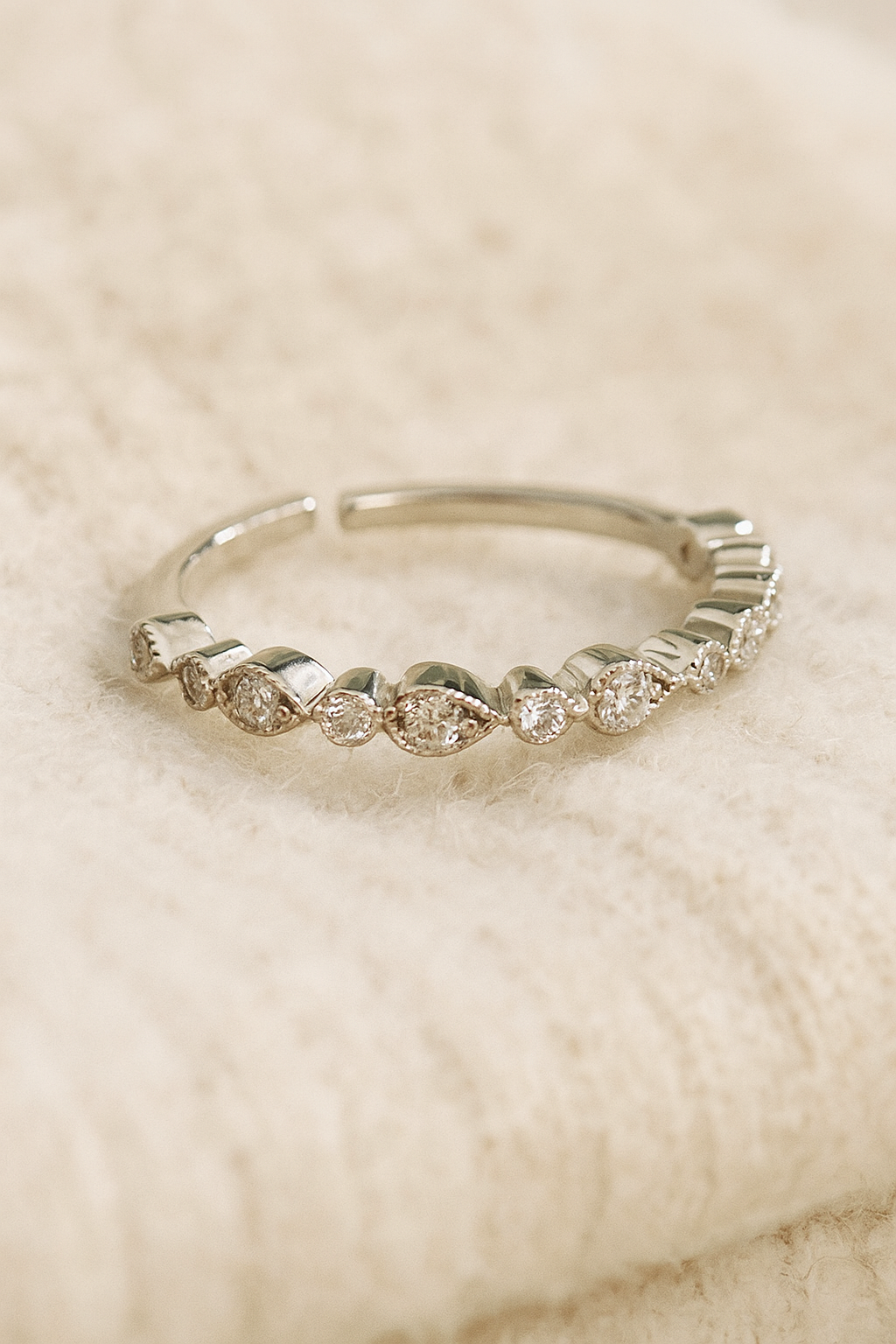 Mixed-Shape CZ Silver Adjustable Ring