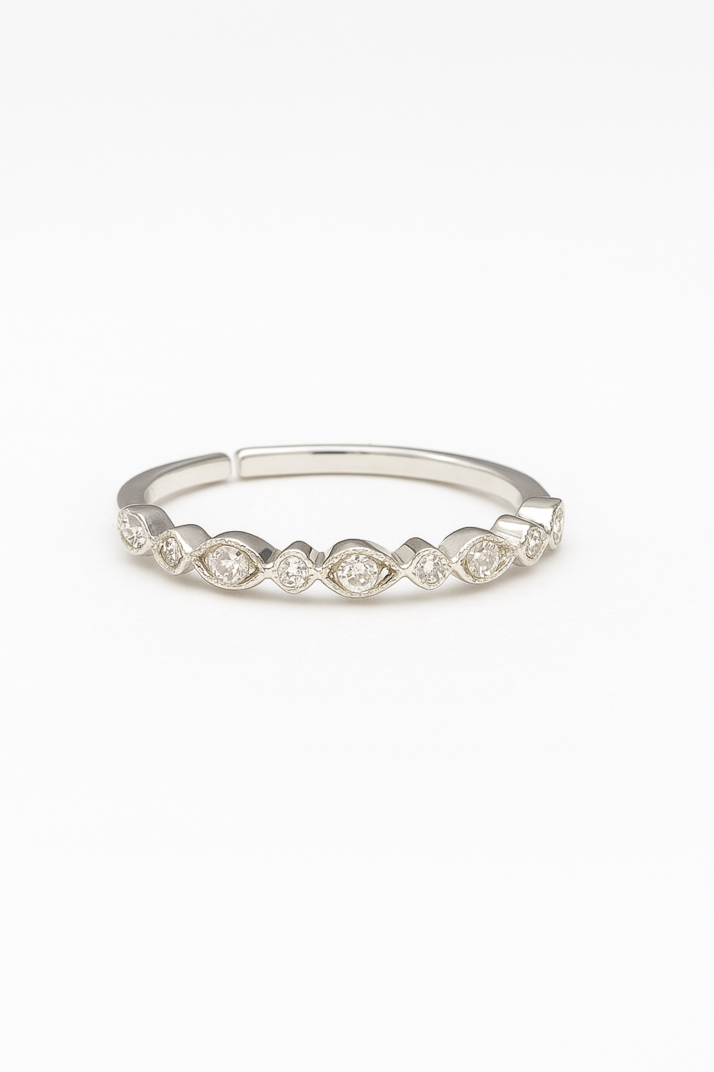 Mixed-Shape CZ Silver Adjustable Ring