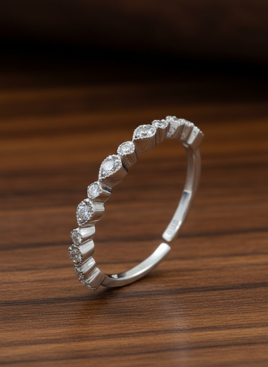 Mixed-Shape CZ Silver Adjustable Ring