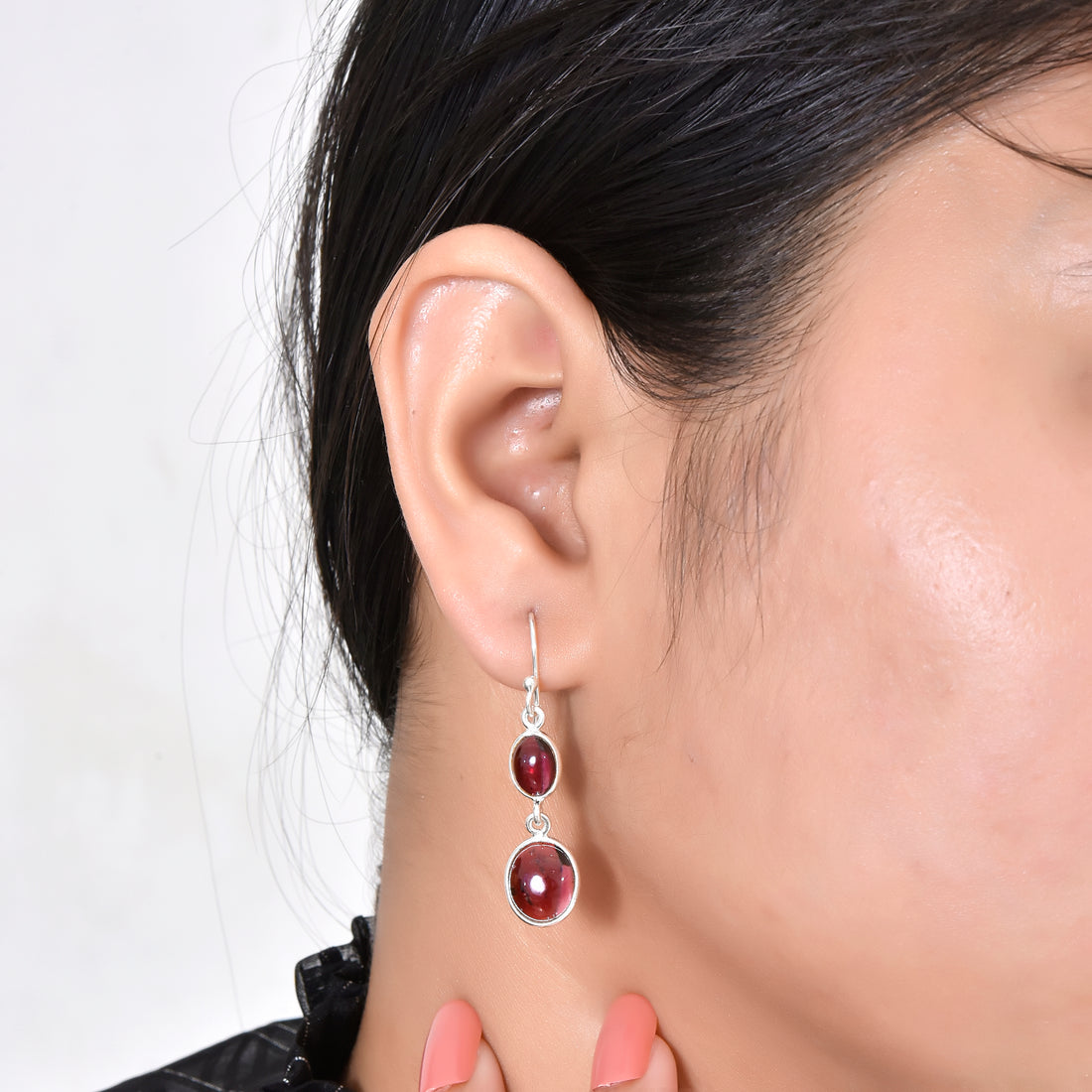 Garnet Gemstone Double Drop Earrings