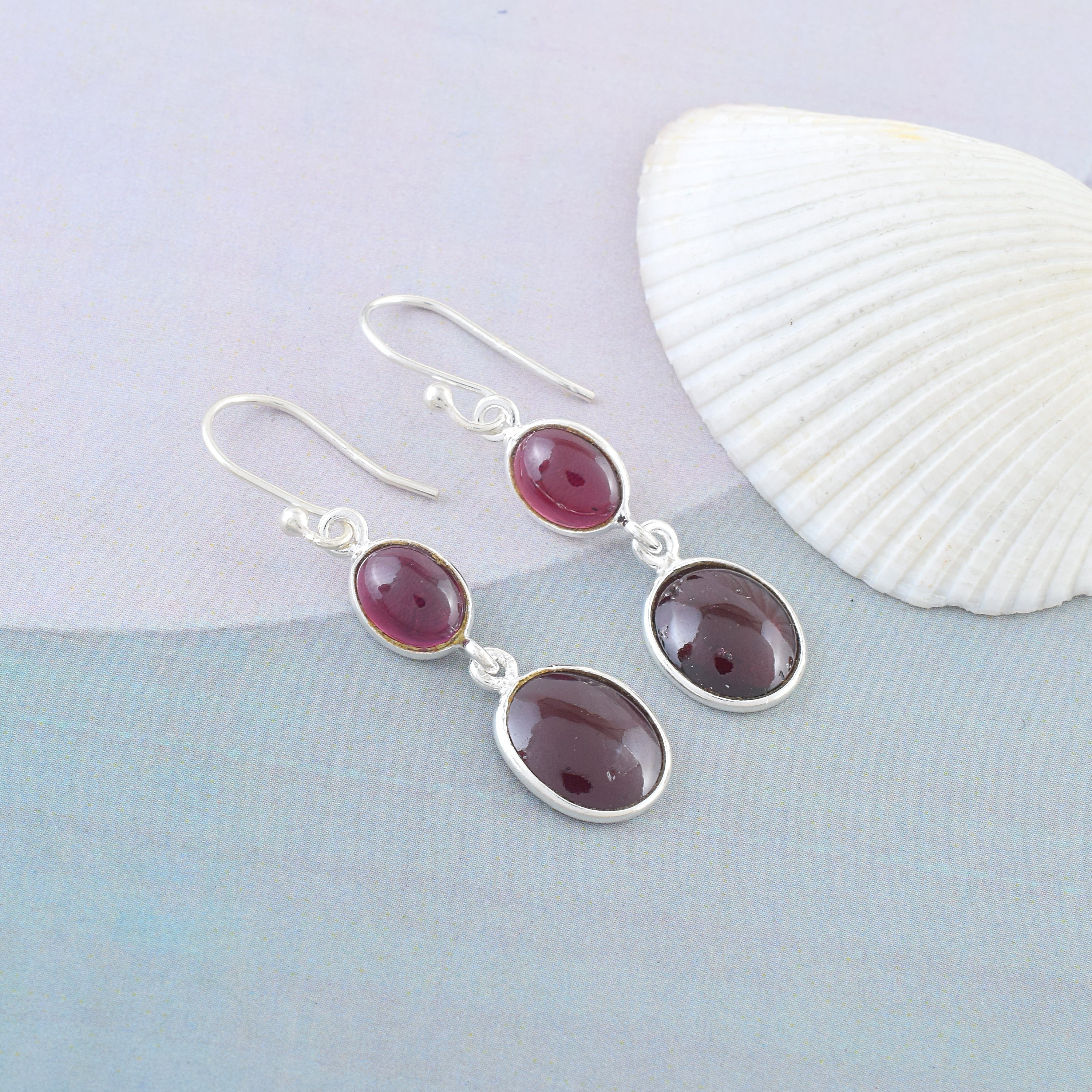 Garnet Gemstone Double Drop Earrings