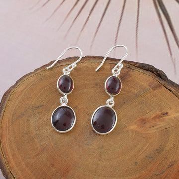 Garnet Gemstone Double Drop Earrings