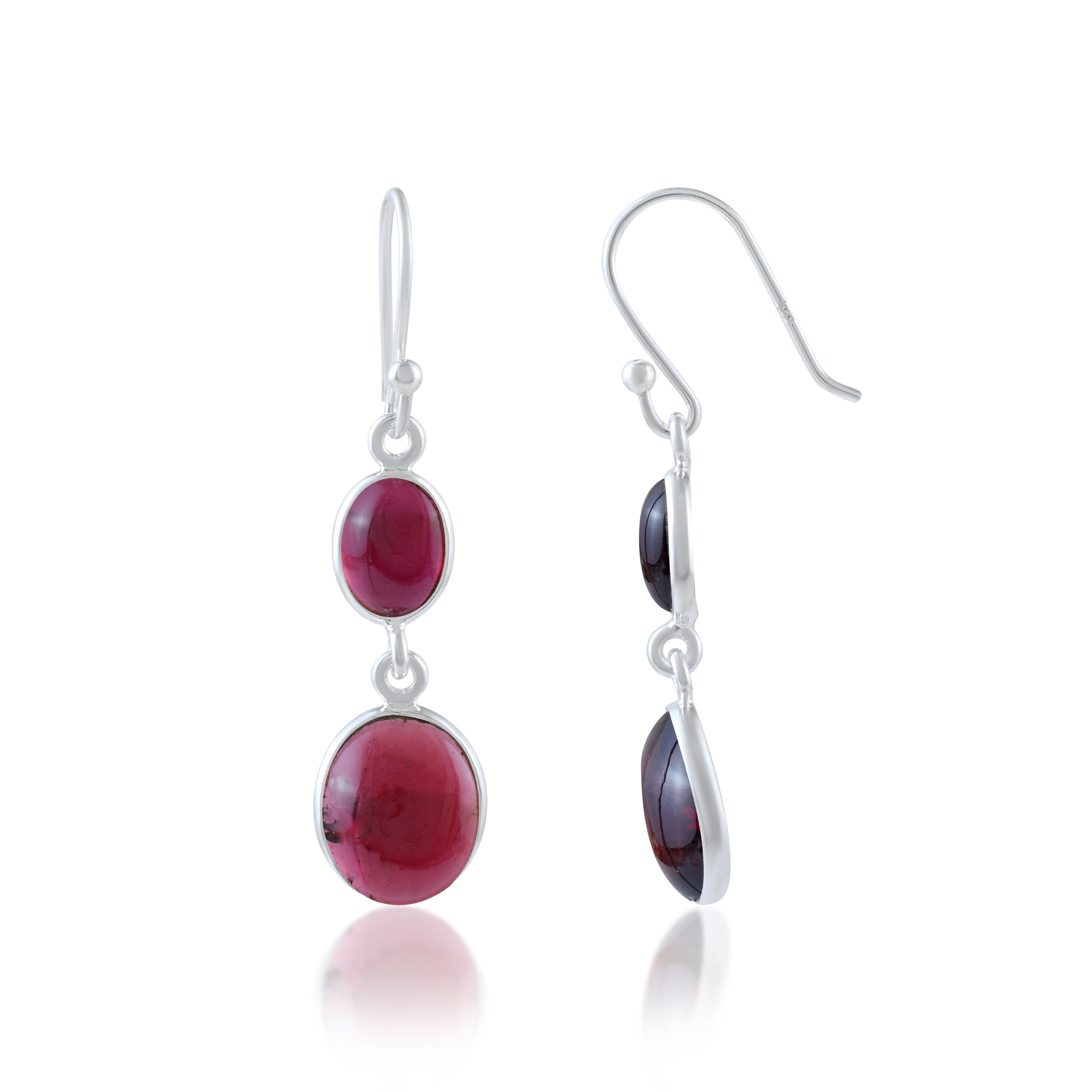 Garnet Gemstone Double Drop Earrings