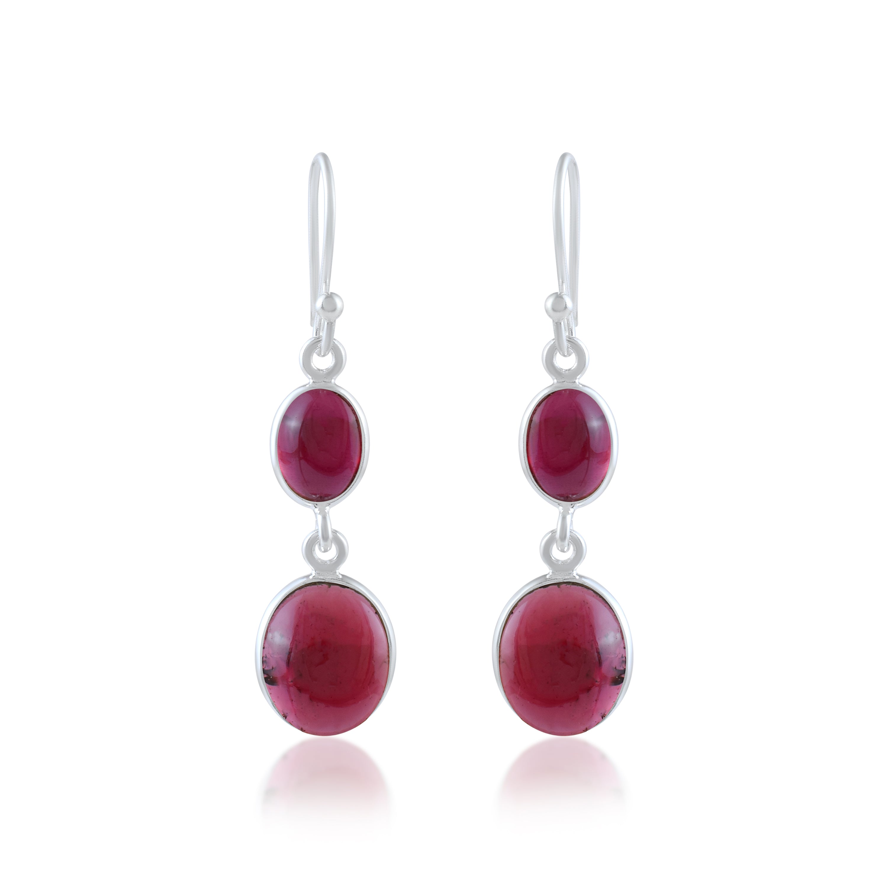 Garnet Gemstone Double Drop Earrings