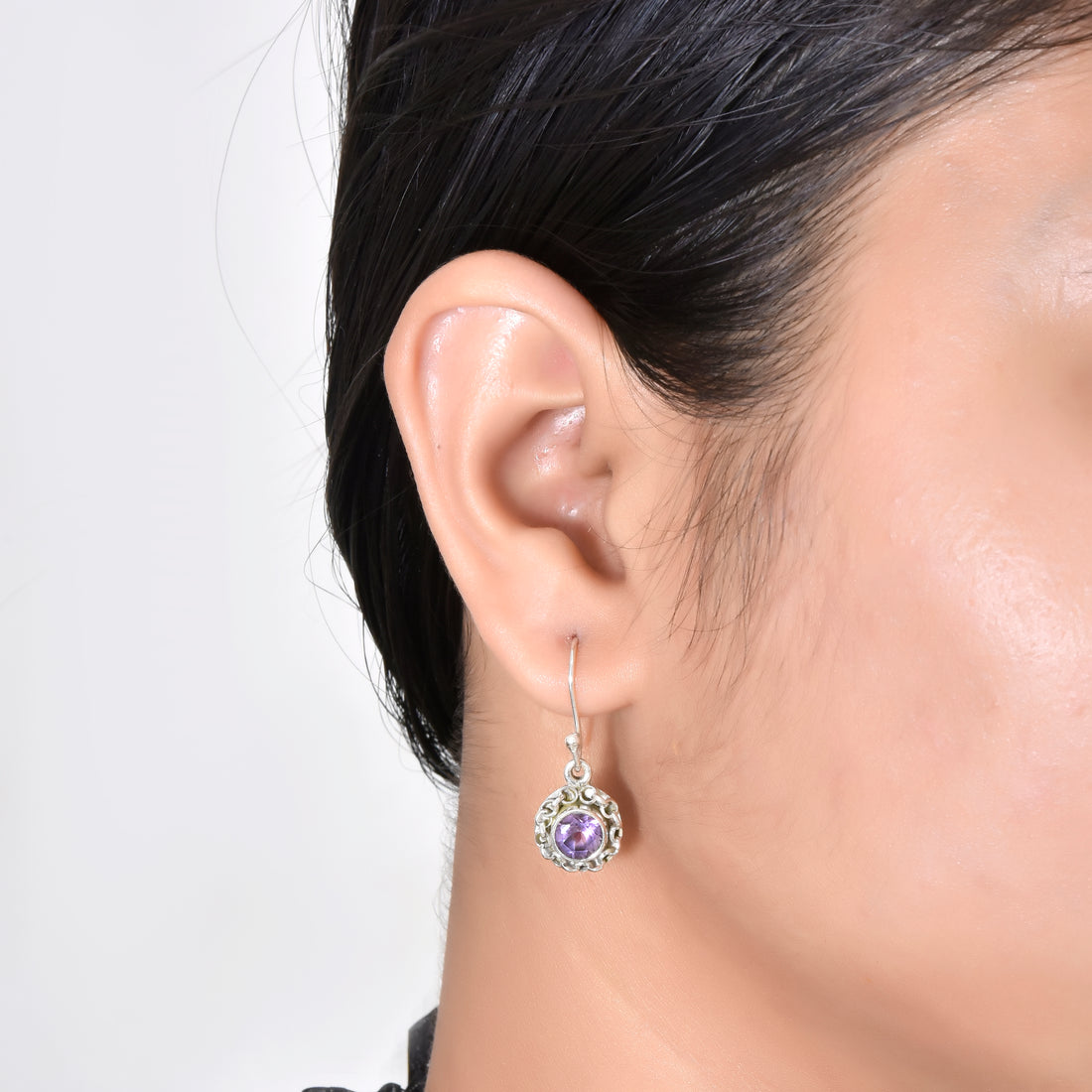 Amethyst Silver Drop Vintage Earrings