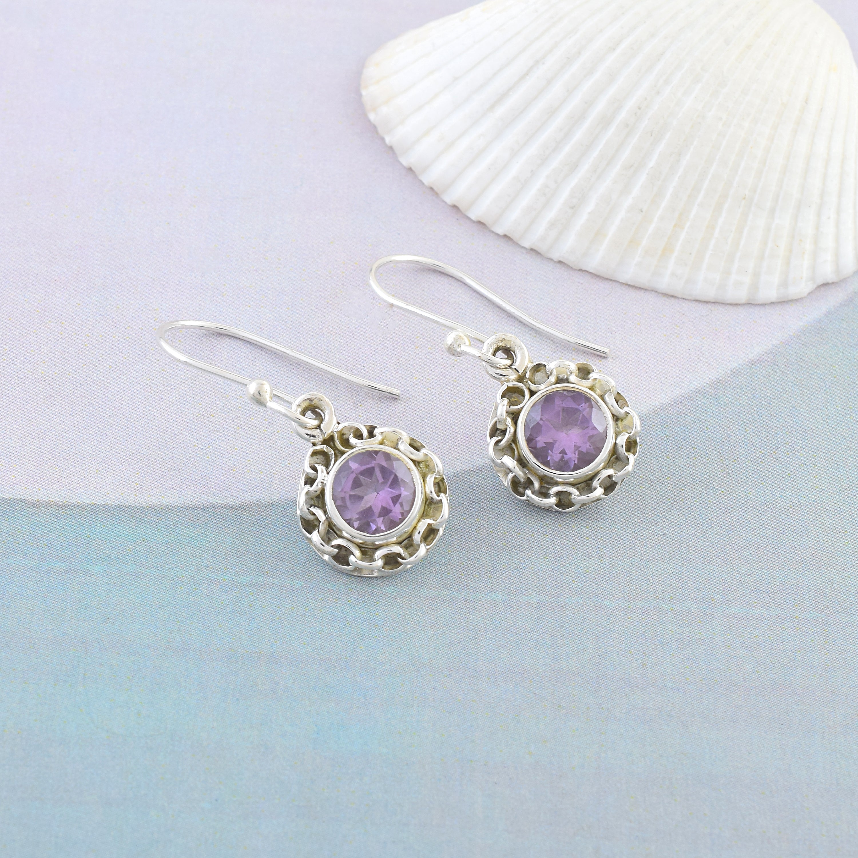 Amethyst Silver Drop Vintage Earrings