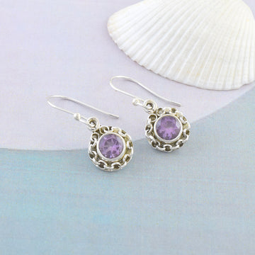 Amethyst Silver Drop Vintage Earrings