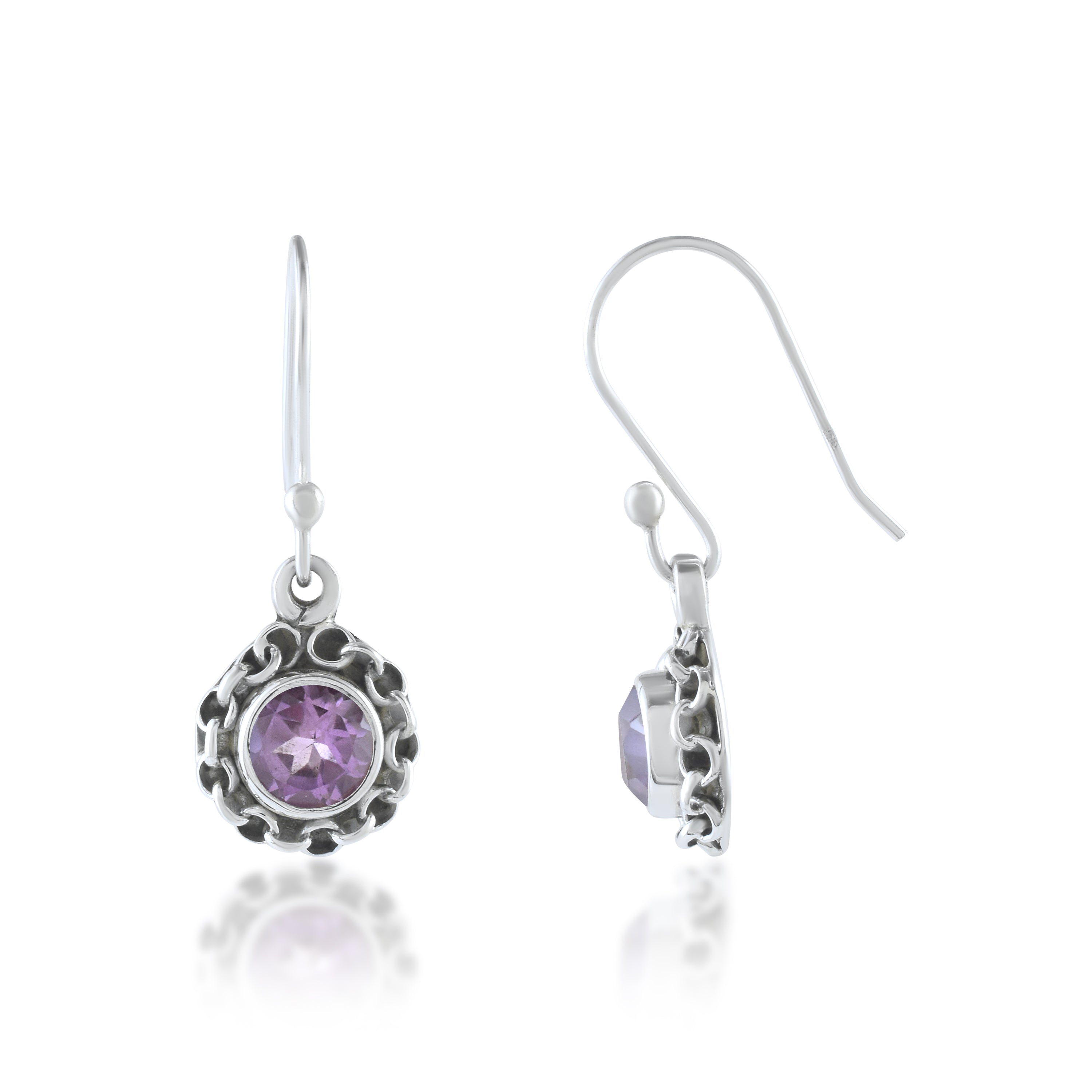 Amethyst Silver Drop Vintage Earrings