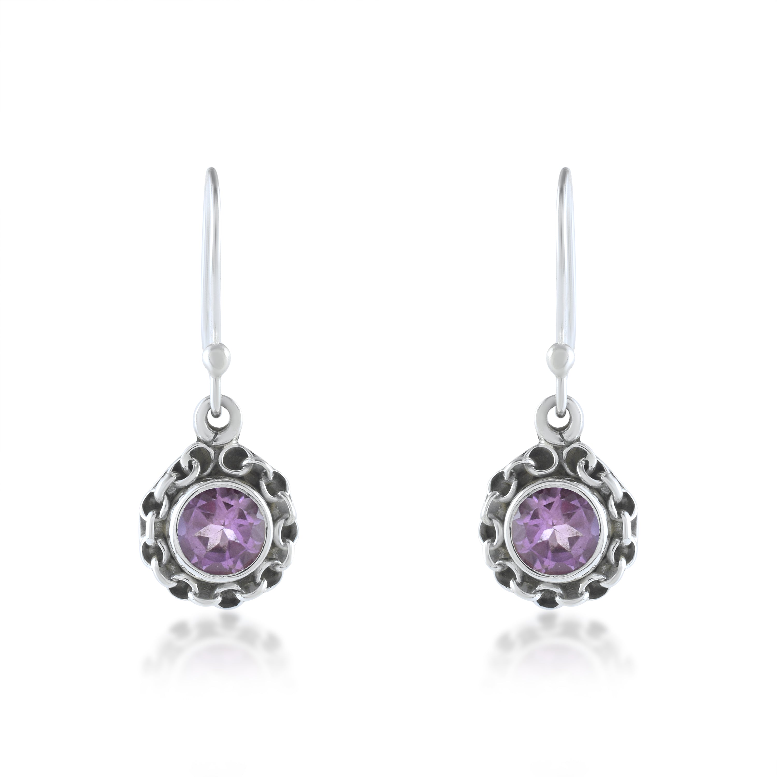 Amethyst Silver Drop Vintage Earrings