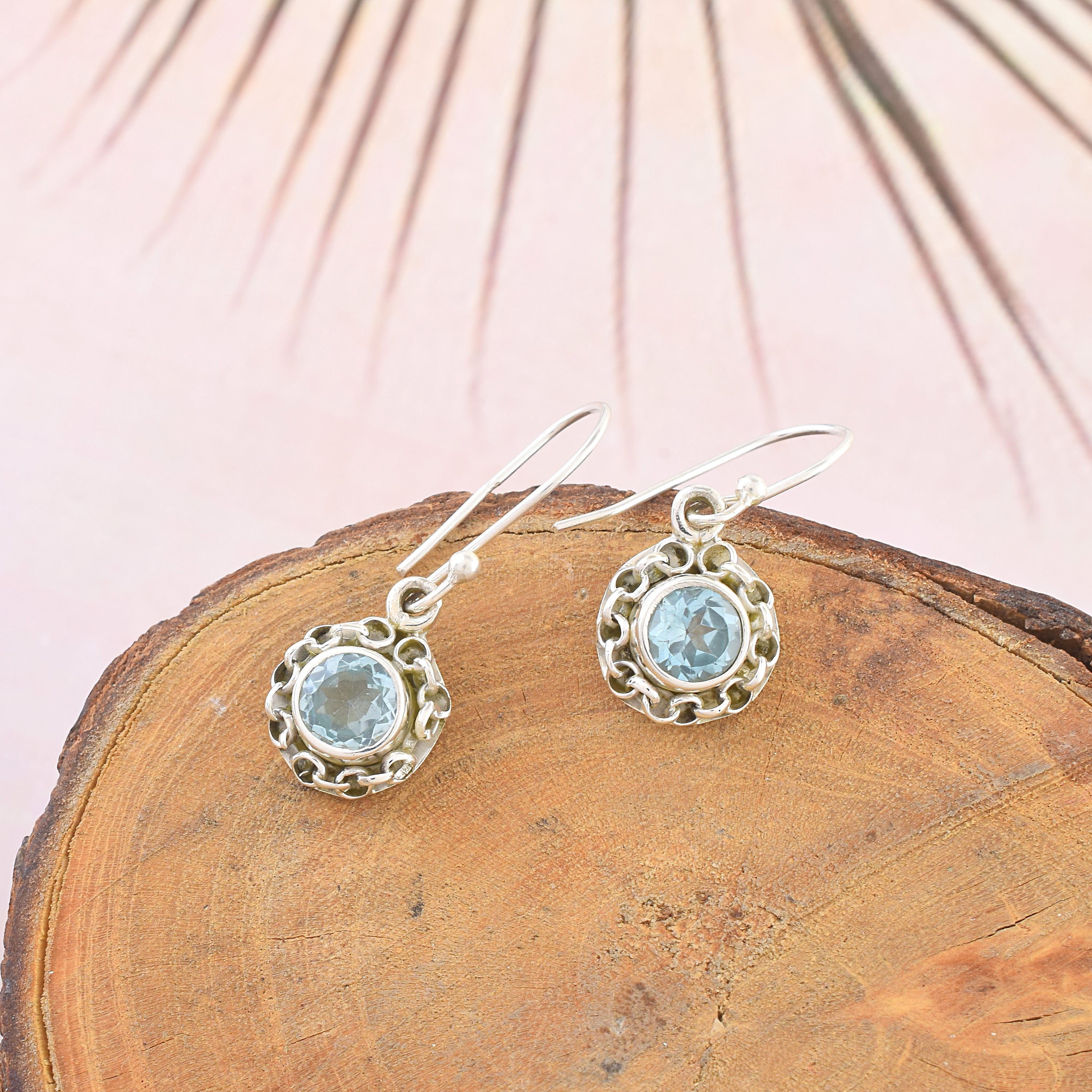 Blue Topaz Solitaire Dangle Earrings