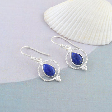 Lapis Lazuli Silver Rope Circle Dangles