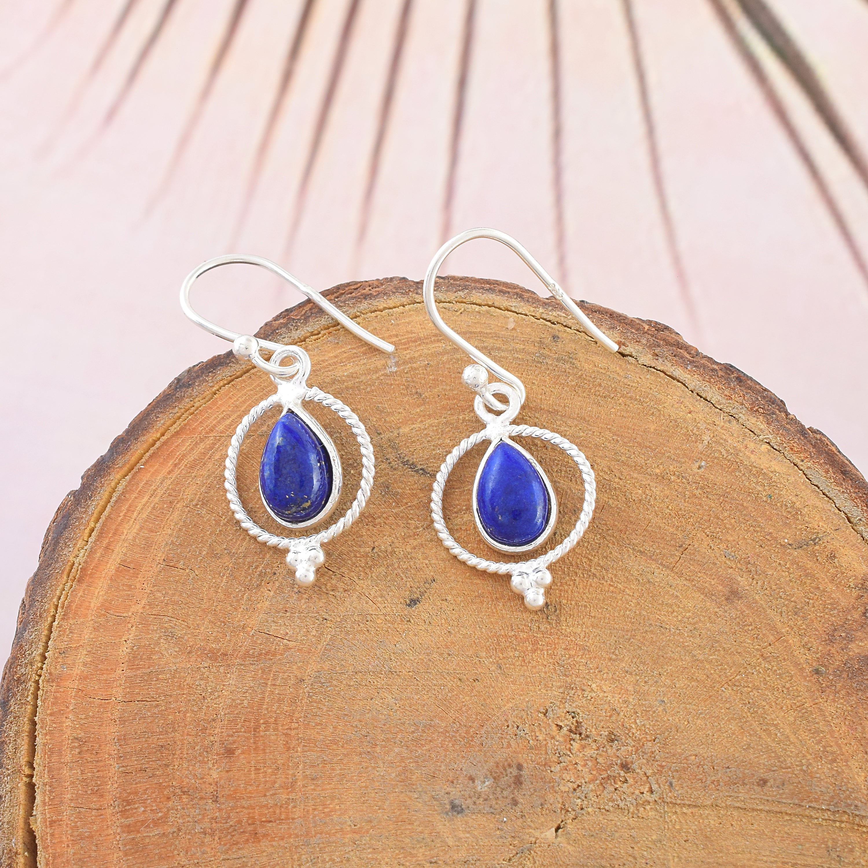 Lapis Lazuli Silver Rope Circle Dangles