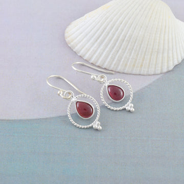 Red Garnet Twisted Circle Teardrop Dangles
