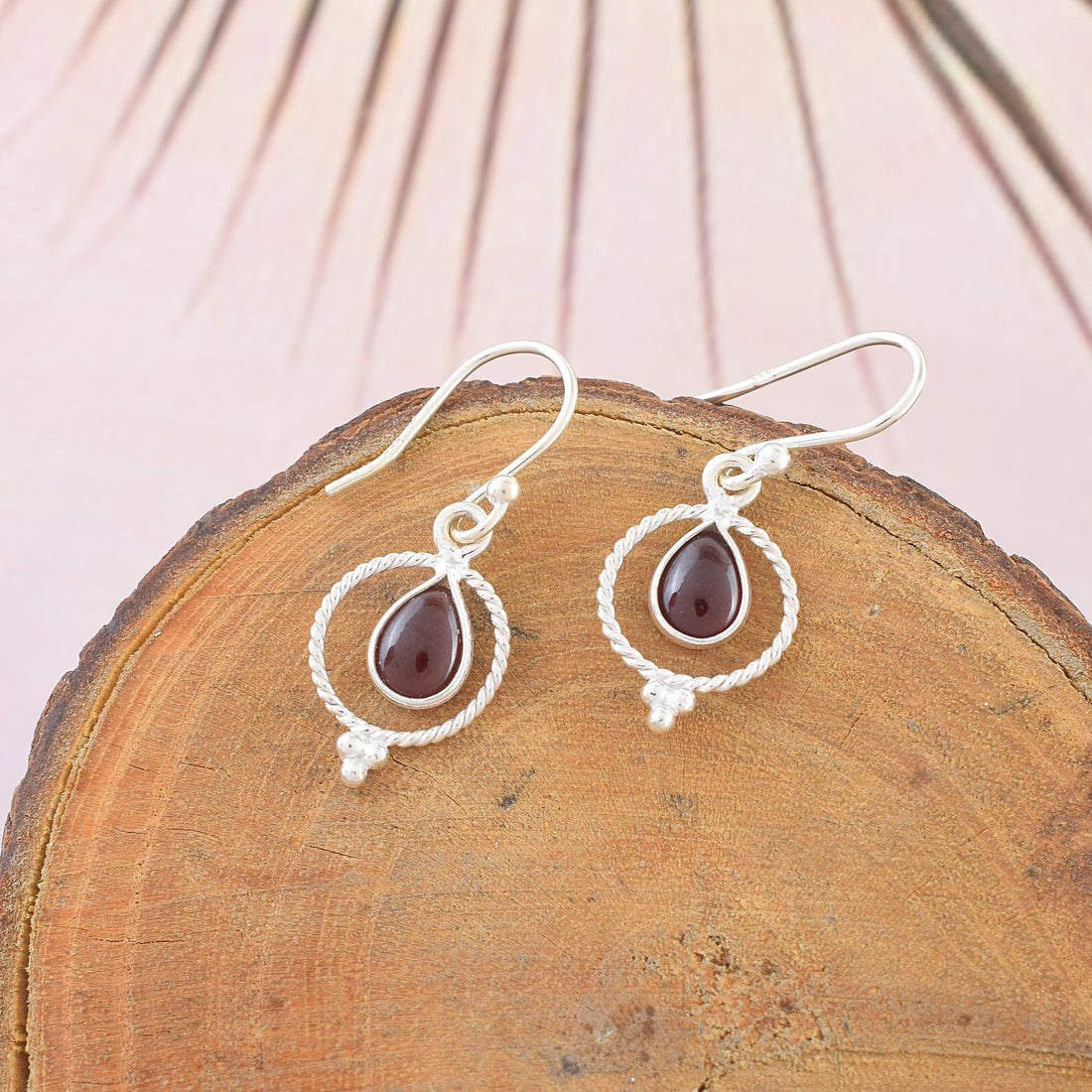 Red Garnet Twisted Circle Teardrop Dangles