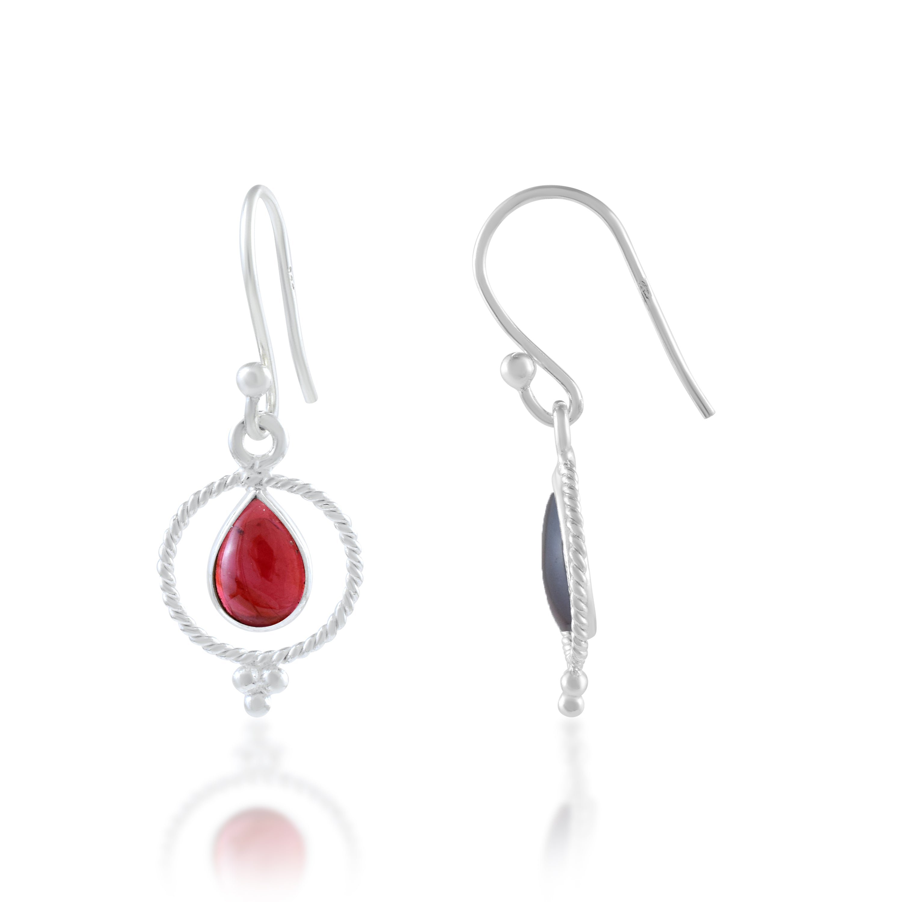 Red Garnet Twisted Circle Teardrop Dangles