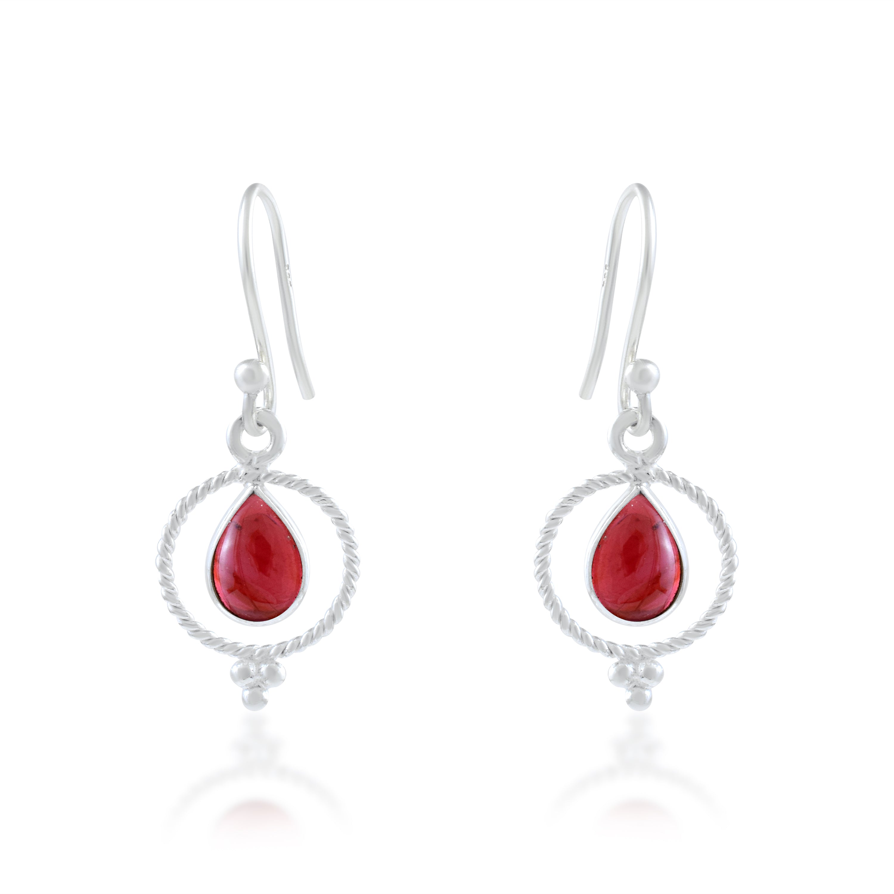 Red Garnet Twisted Circle Teardrop Dangles