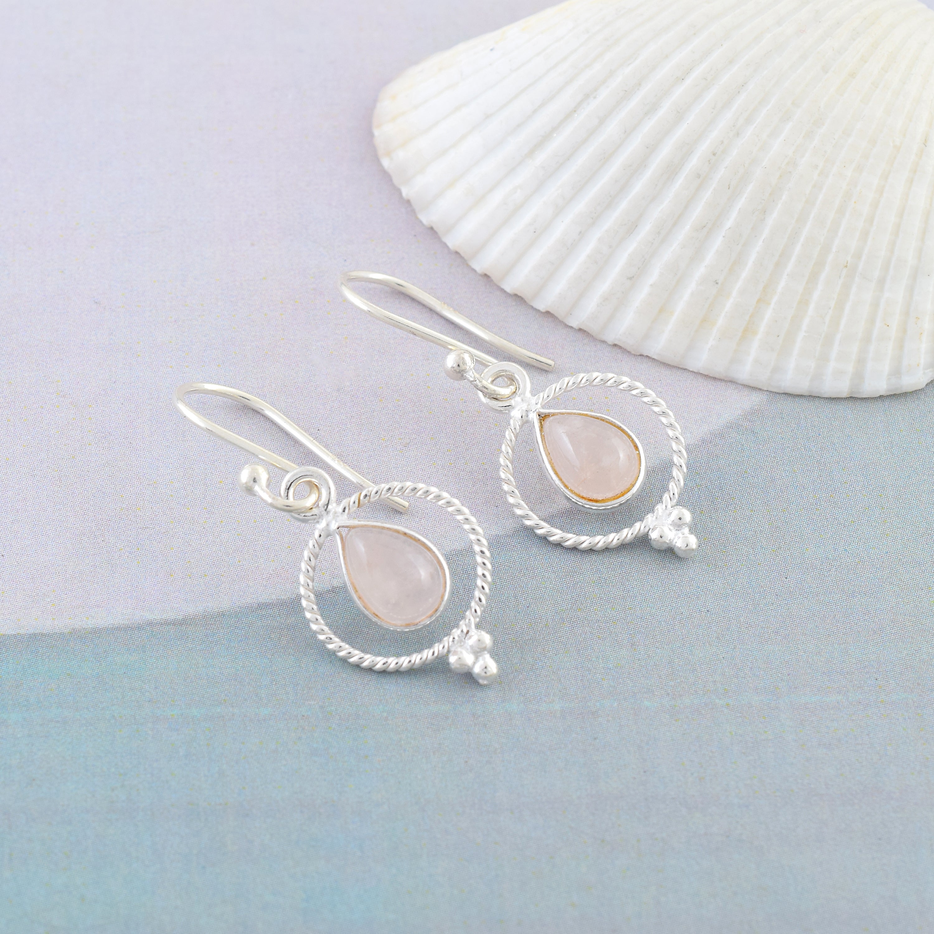 Rose Quartz Twisted Rope Dangle earrings