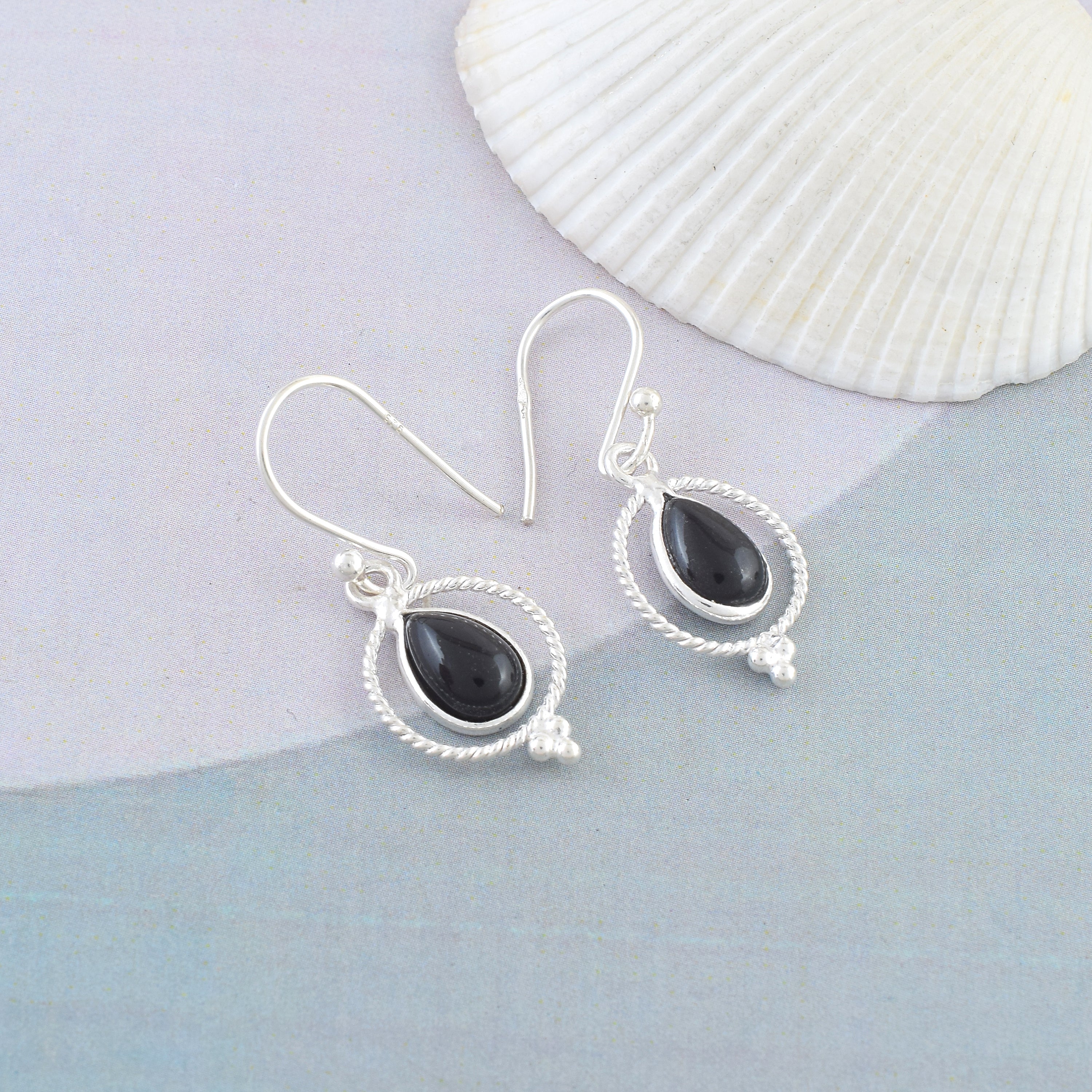 Black Onyx Round Dangle Earrings