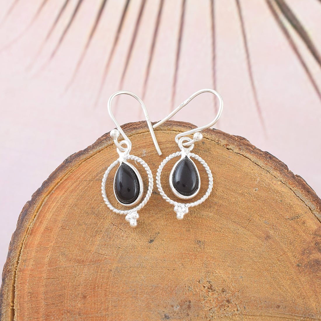 Black Onyx Round Dangle Earrings