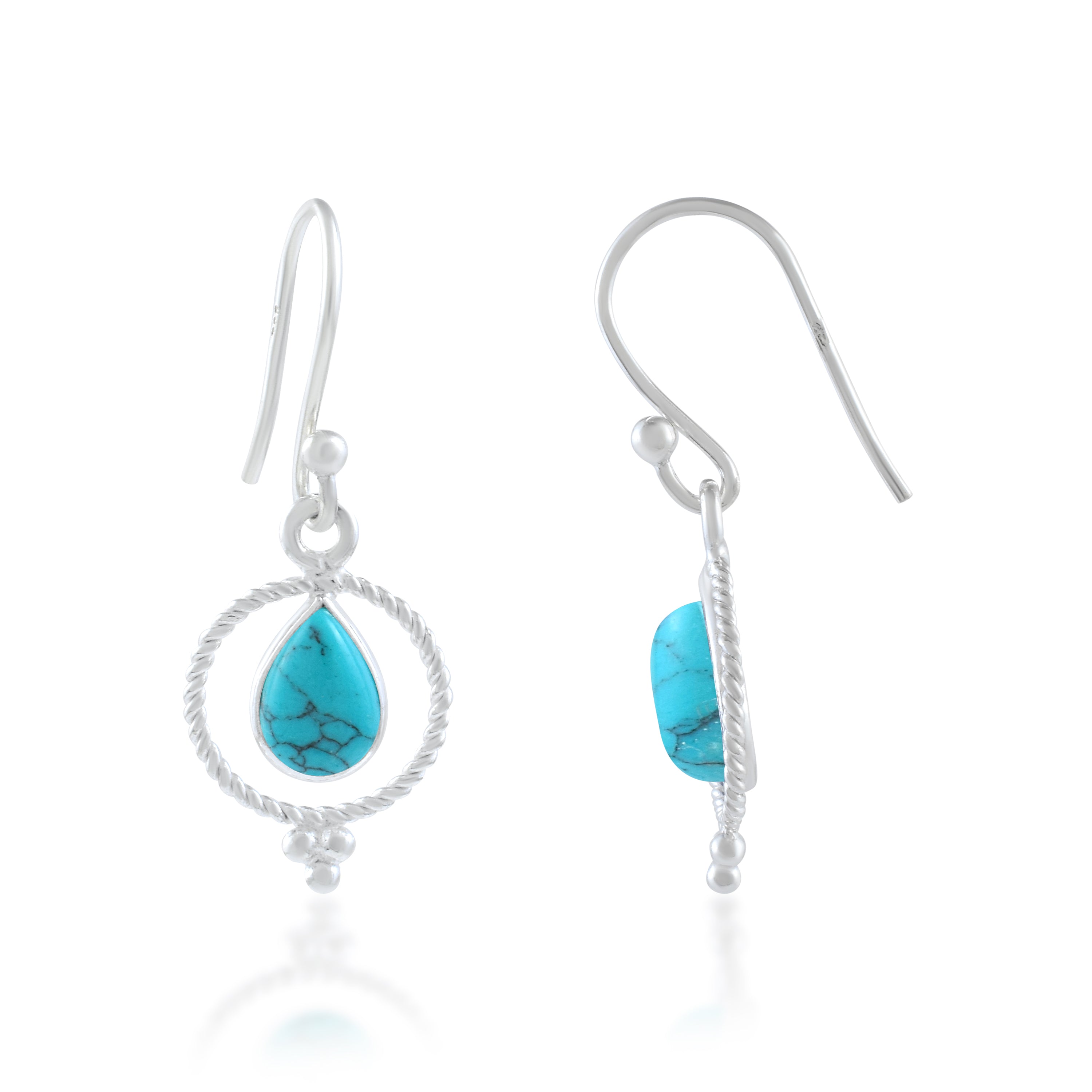 Sky Blue Silver Round Dangle Earrings