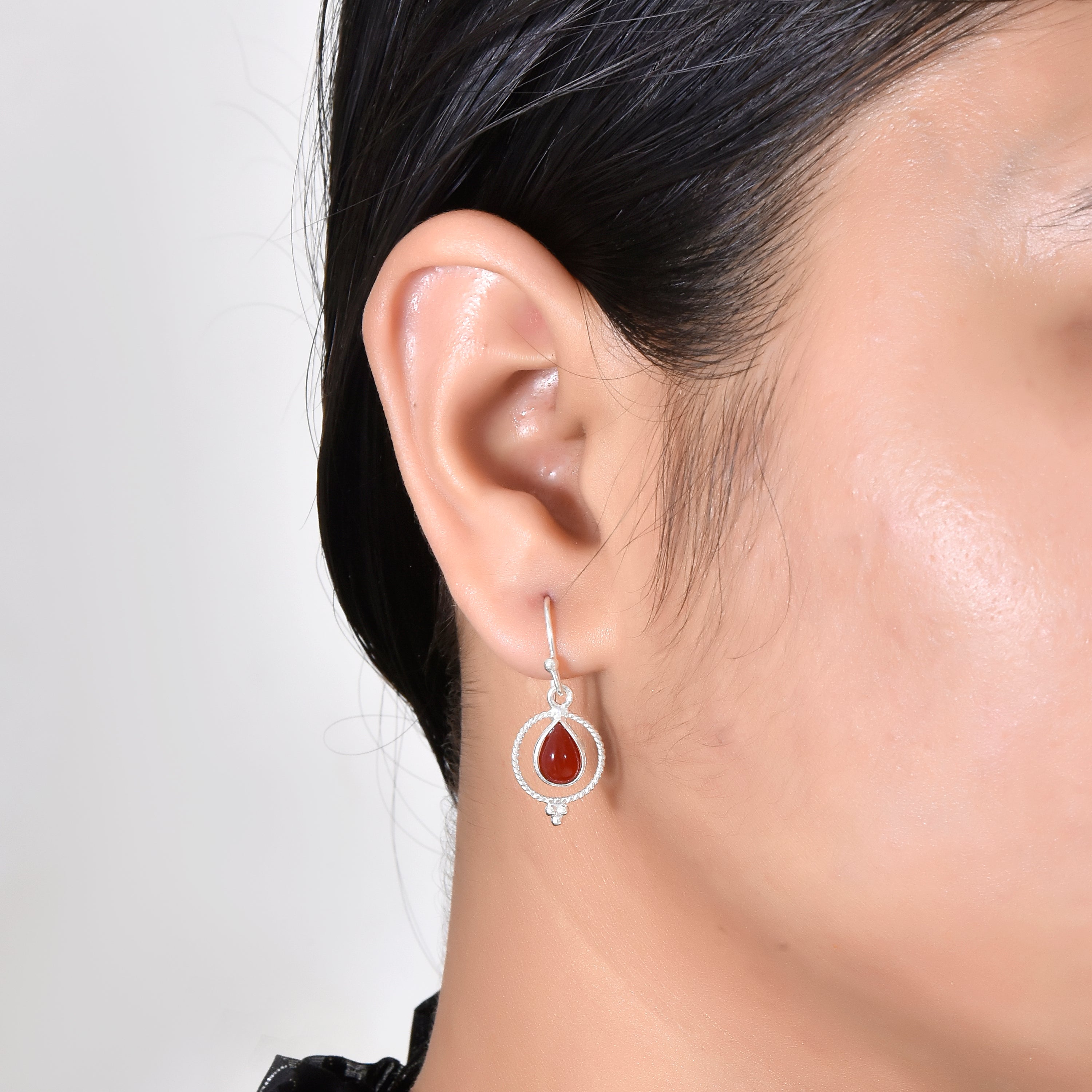 Carnelian Silver Twisted Dangle Earrings