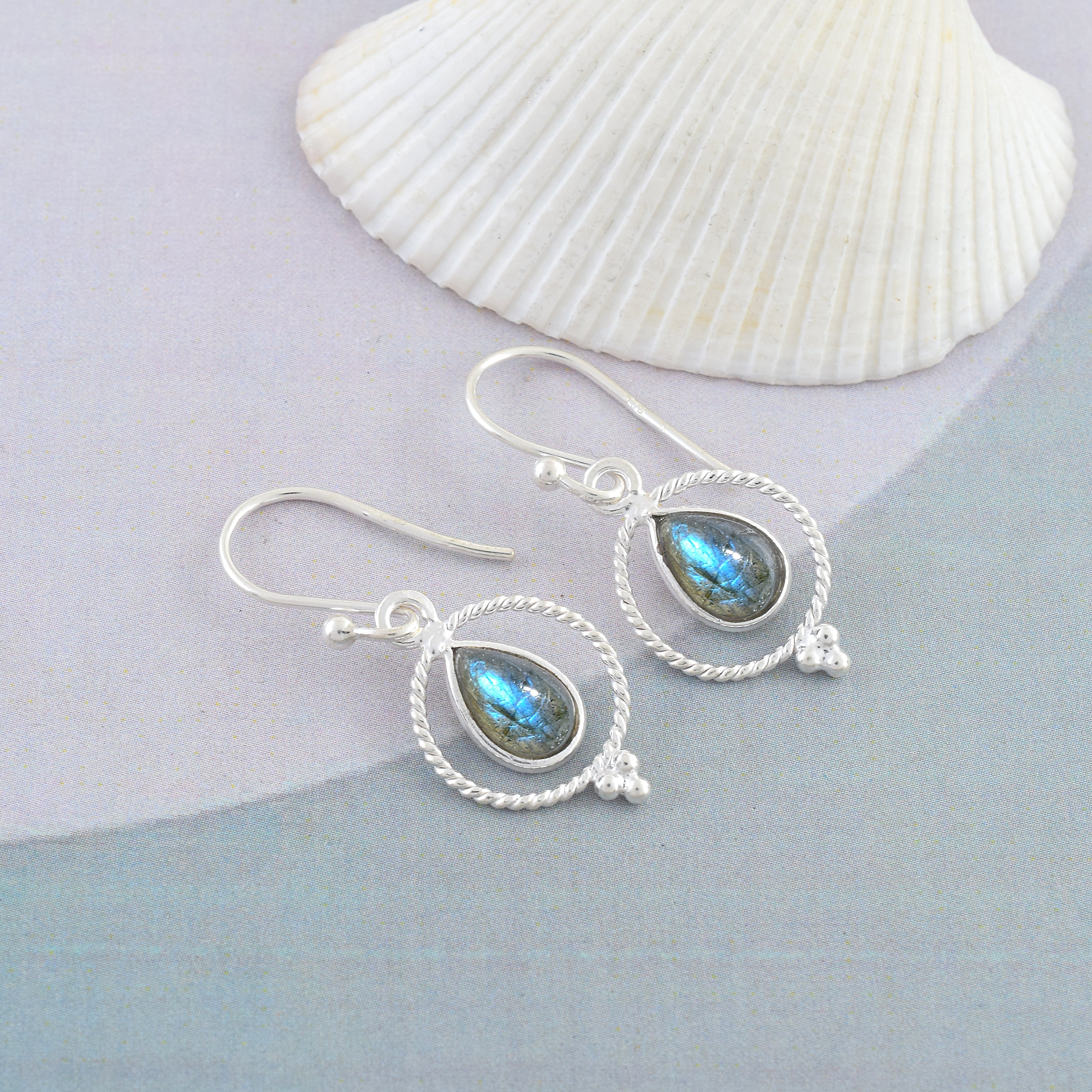 Labradorite Gemstone Round Dangle Earrings