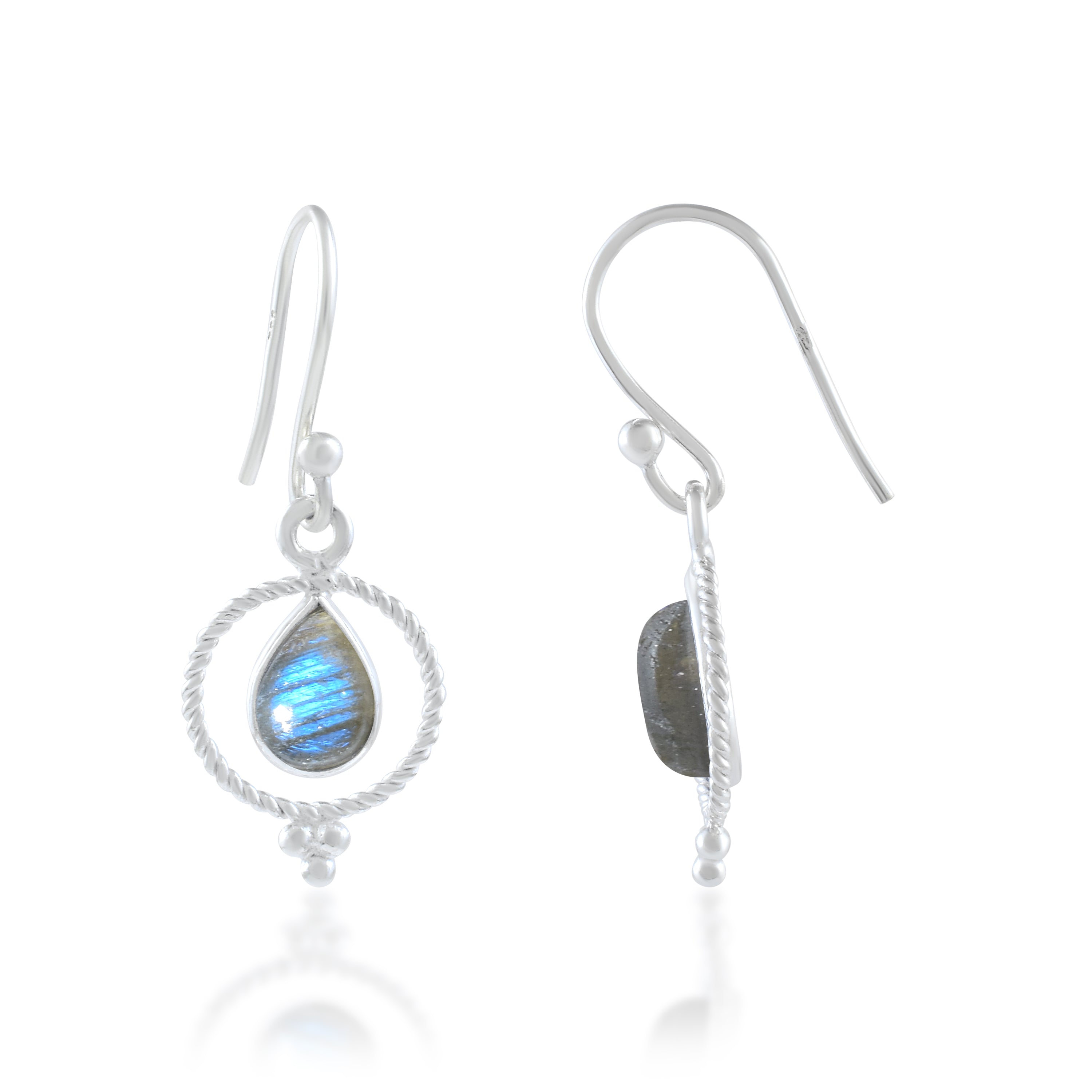 Labradorite Gemstone Round Dangle Earrings