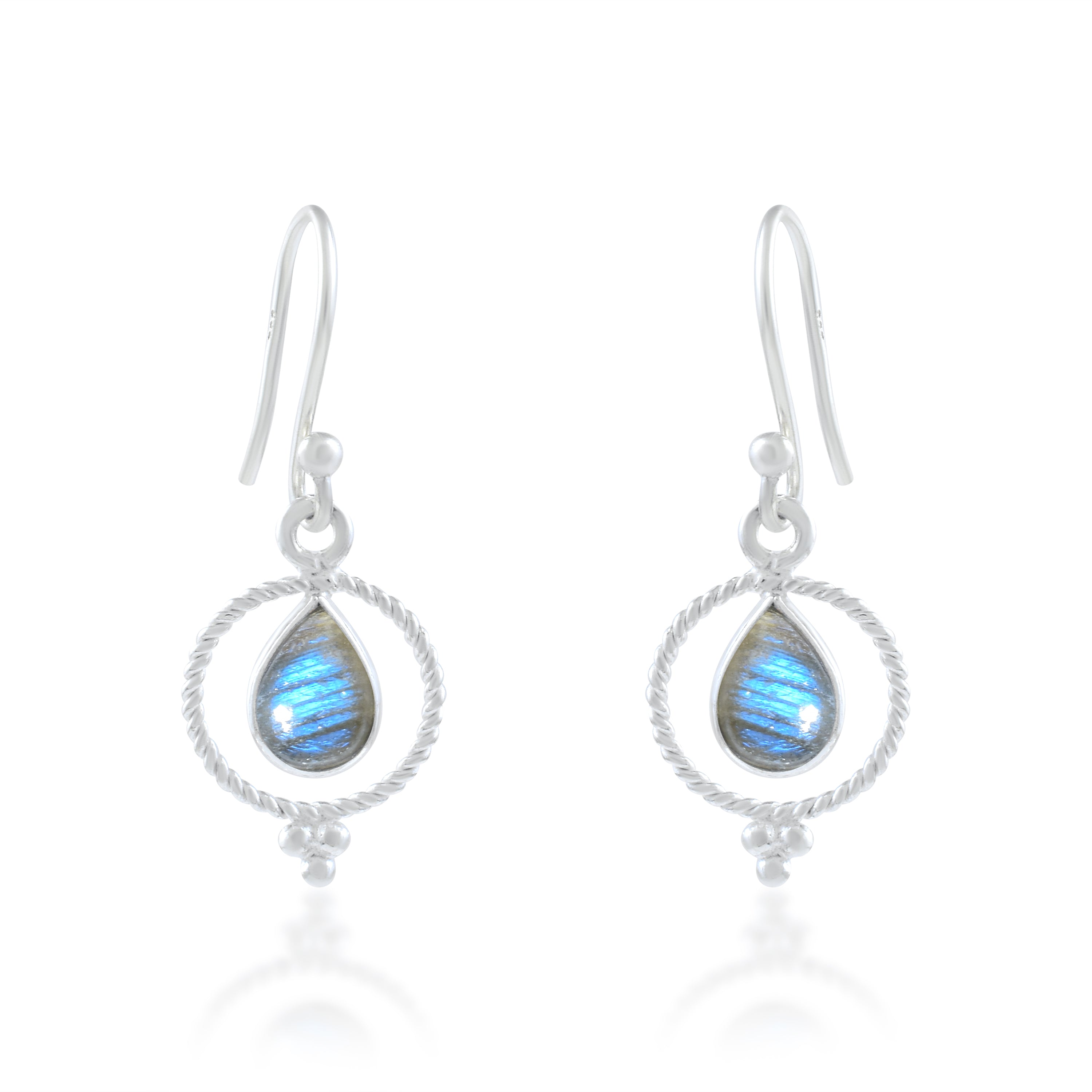 Labradorite Gemstone Round Dangle Earrings