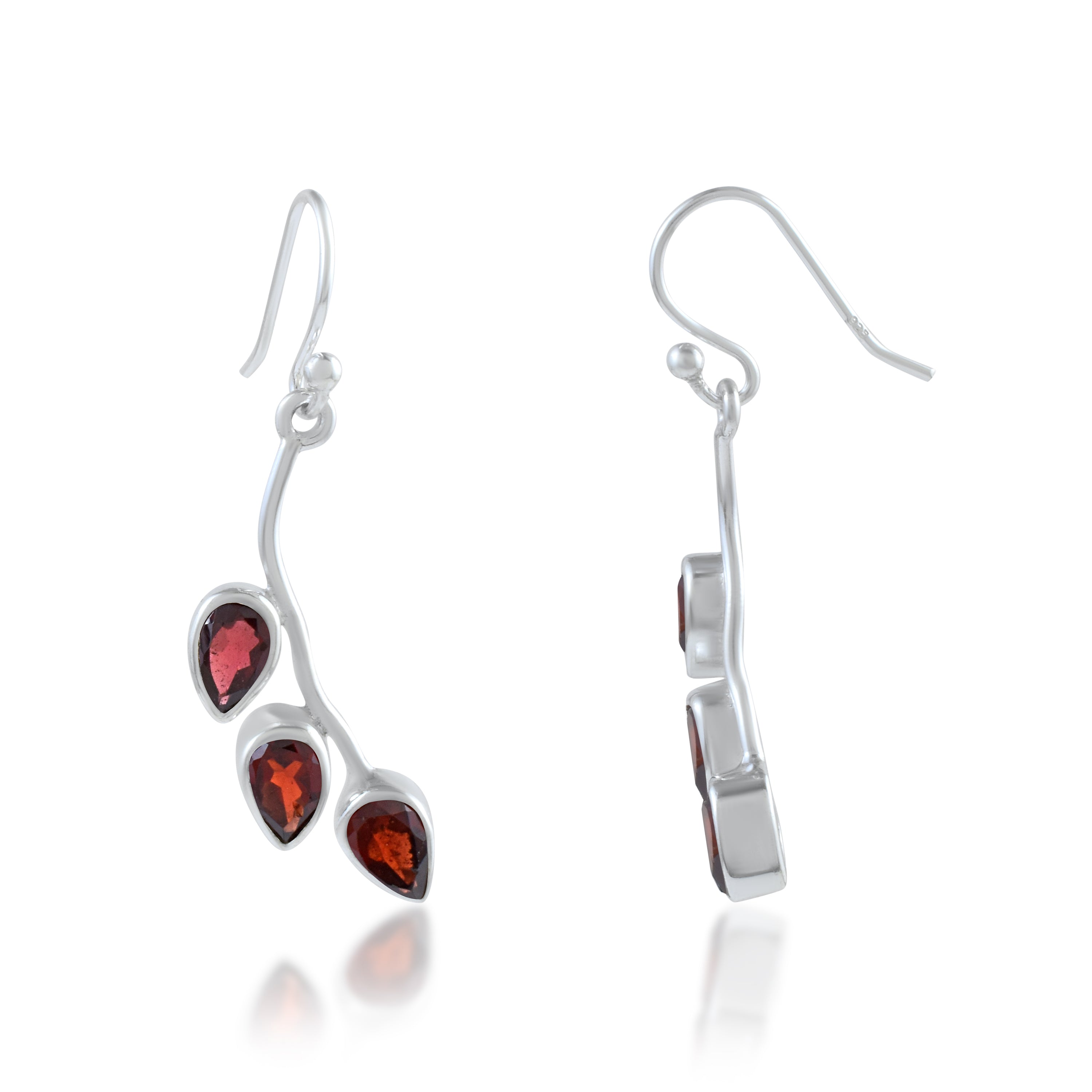 Garnet Triple Teardrop Leaf Earrings