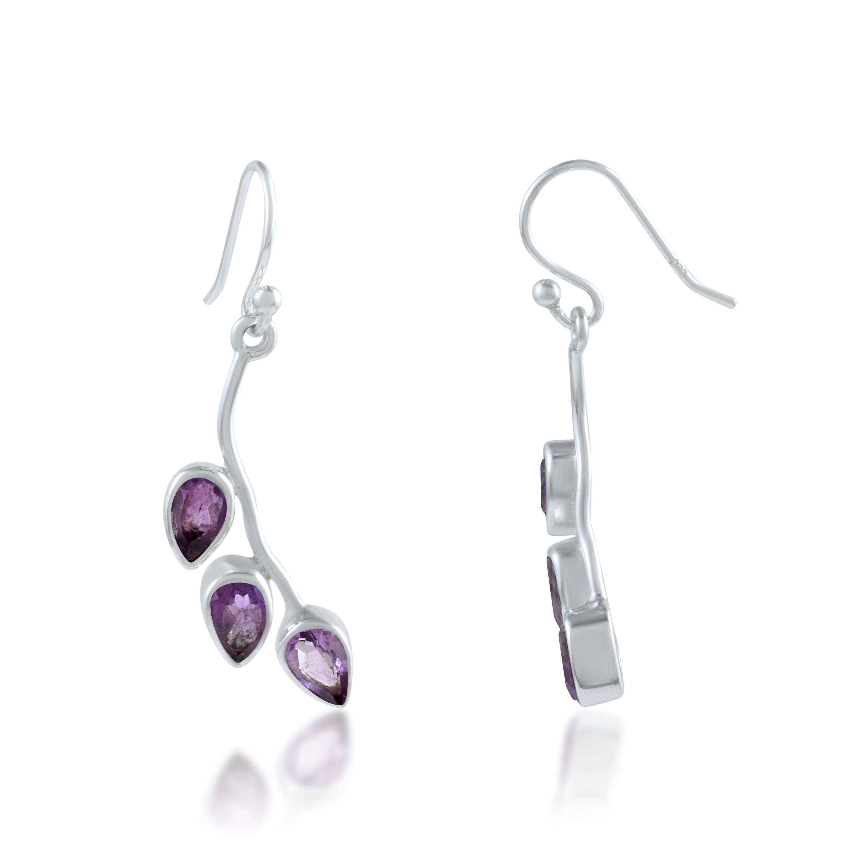Amethyst Three-Stone Leaf Vine Drops