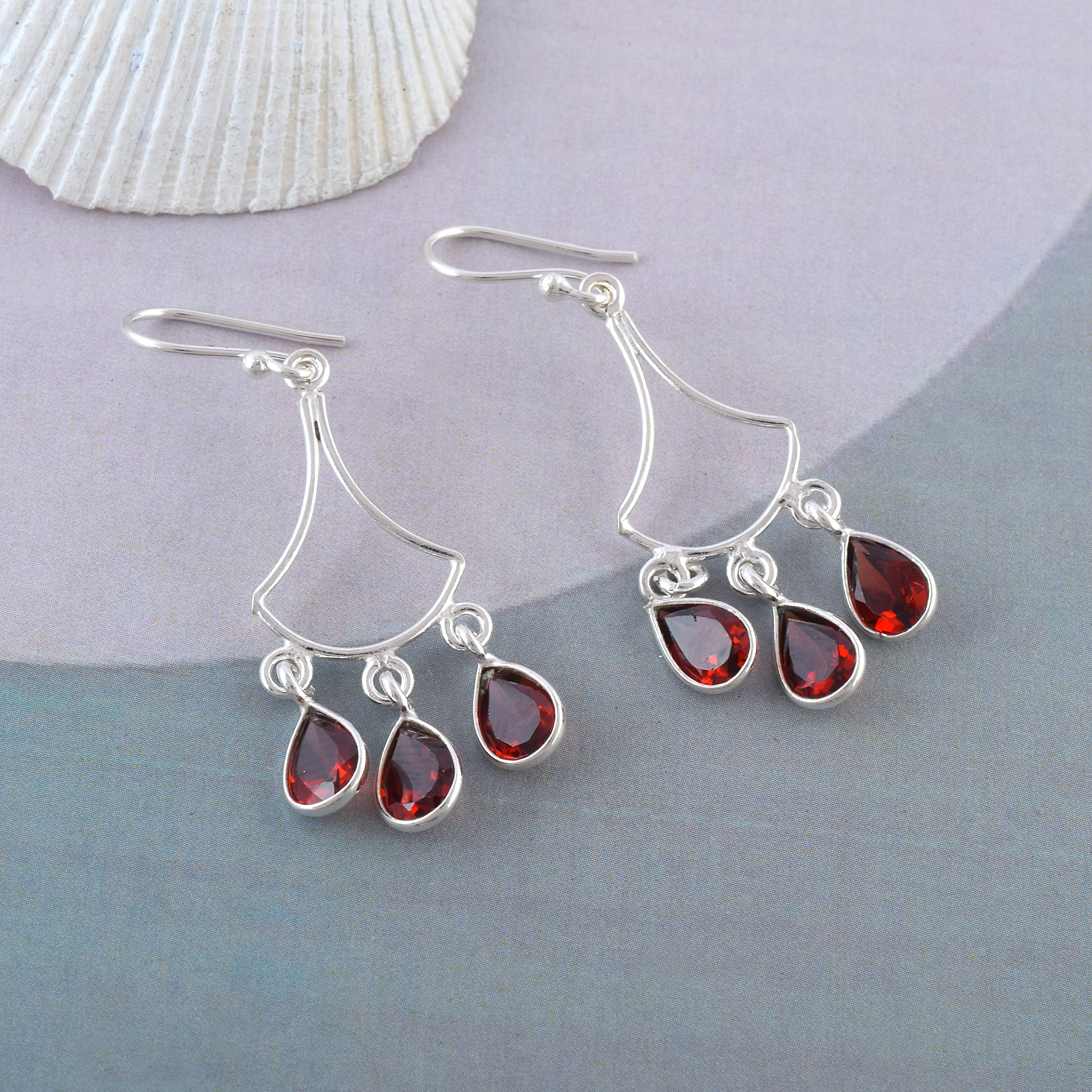 Red Garnet Multi-Stone Drop Earrings